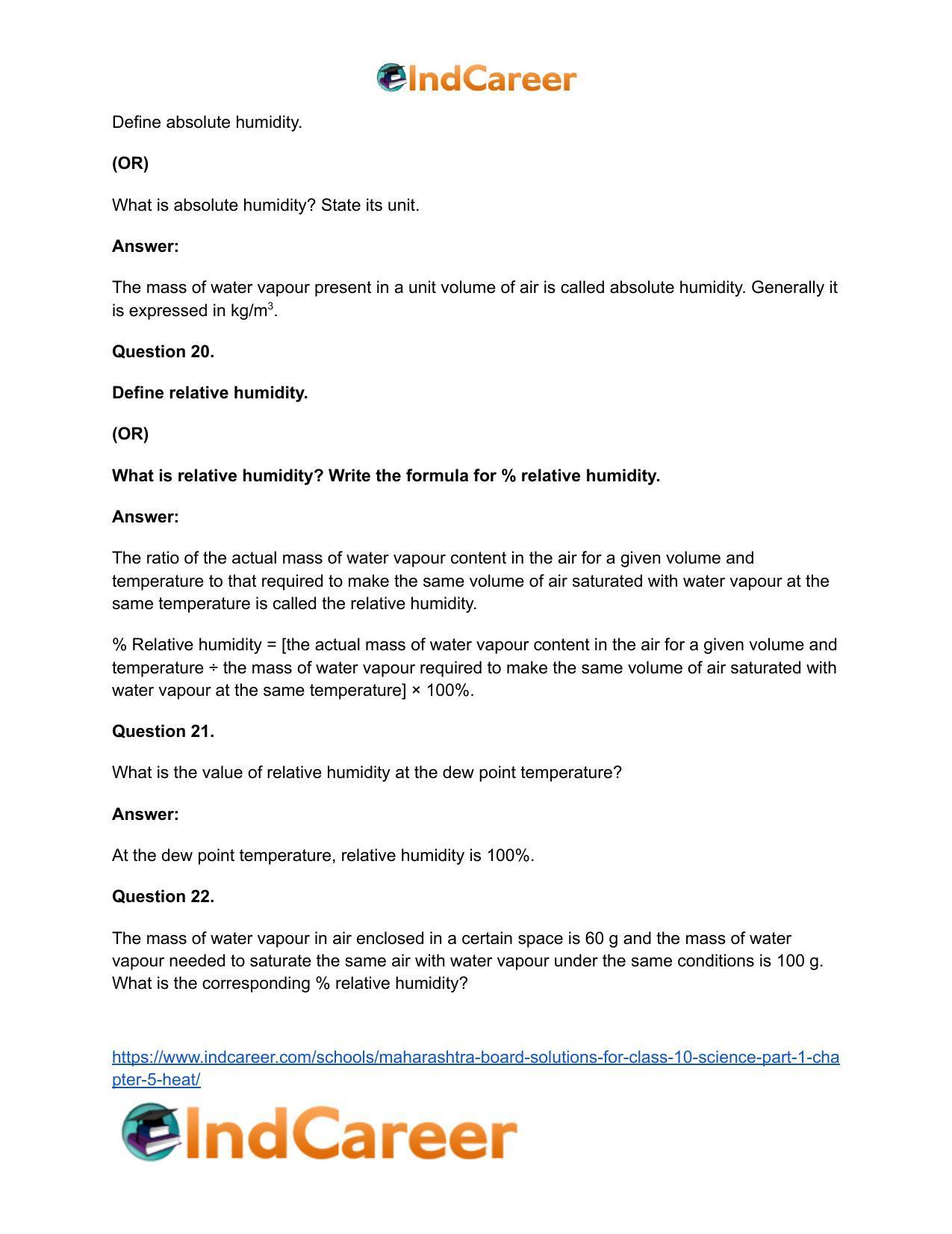 Maharashtra Board Solutions for Class 10- Science (Part 1): Chapter 5- Heat - Page 34