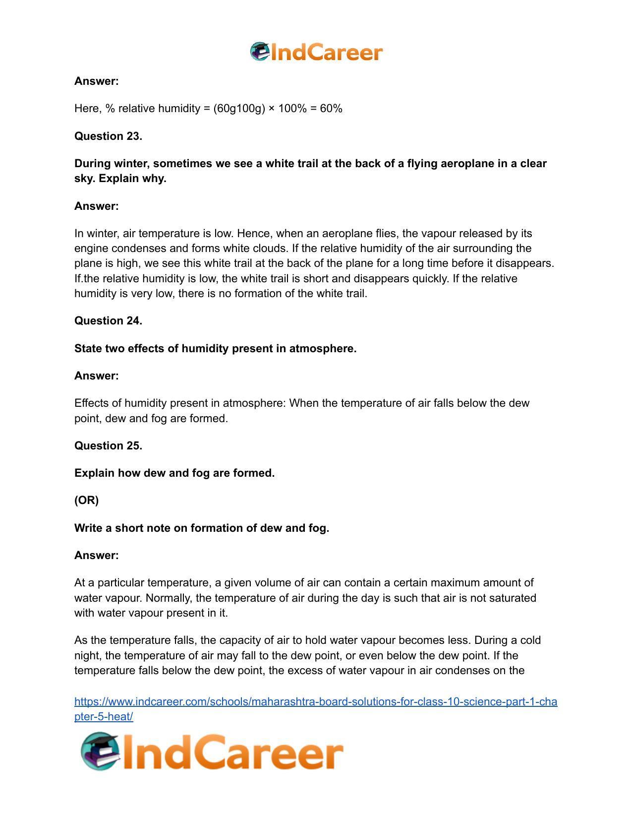 Maharashtra Board Solutions for Class 10- Science (Part 1): Chapter 5- Heat - Page 35
