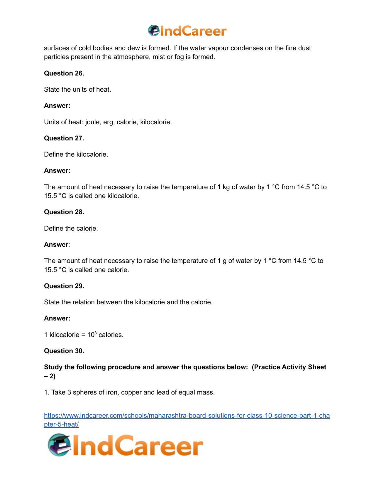 Maharashtra Board Solutions for Class 10- Science (Part 1): Chapter 5- Heat - Page 36