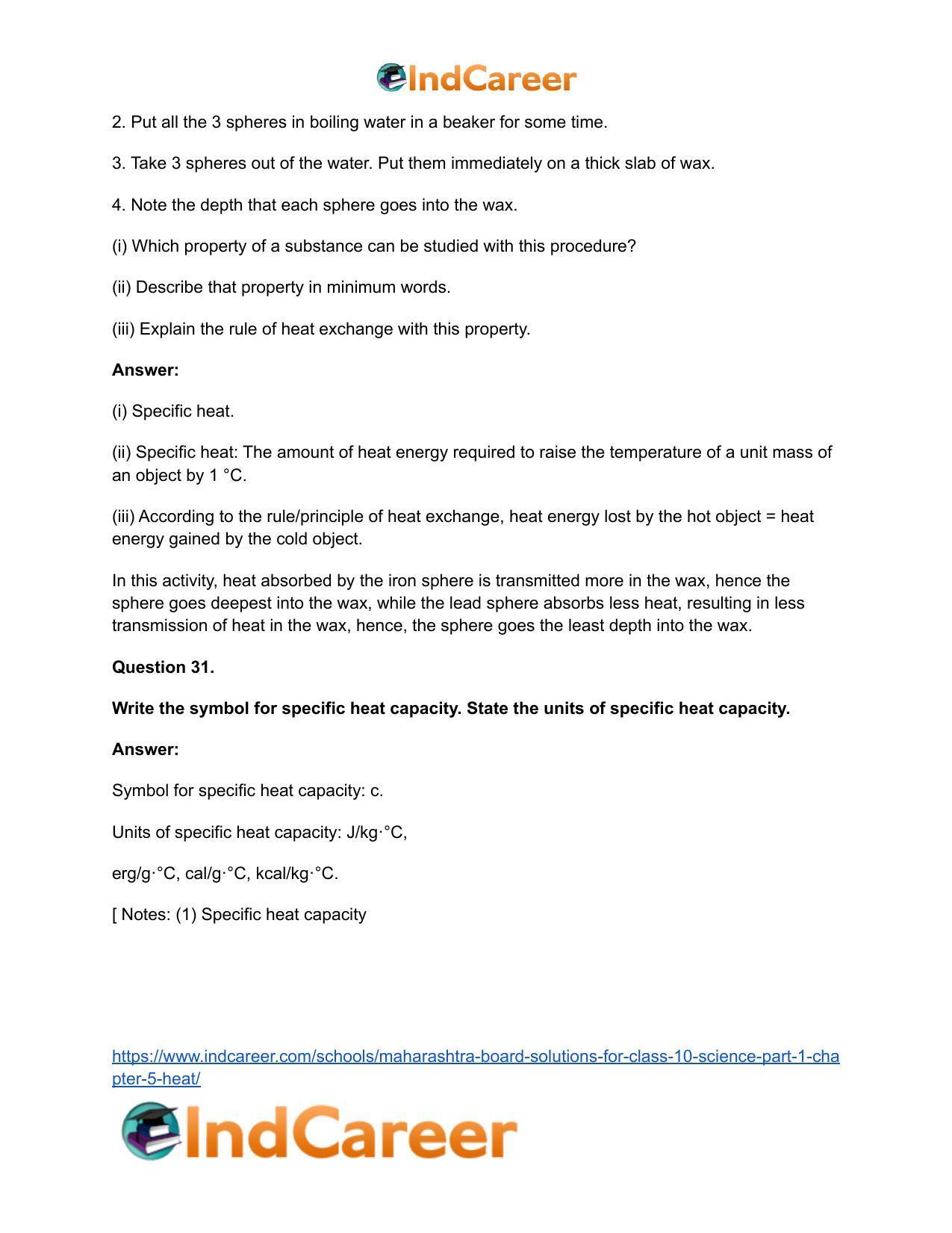 Maharashtra Board Solutions for Class 10- Science (Part 1): Chapter 5- Heat - Page 37