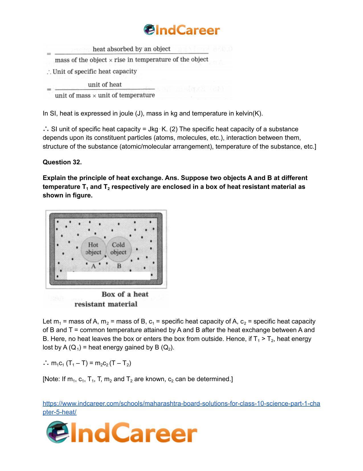 Maharashtra Board Solutions for Class 10- Science (Part 1): Chapter 5- Heat - Page 38