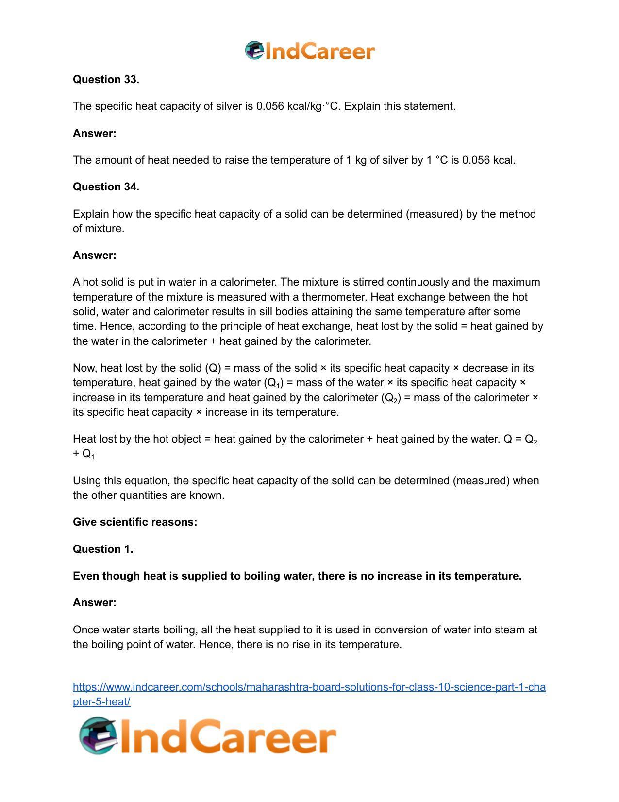 Maharashtra Board Solutions for Class 10- Science (Part 1): Chapter 5- Heat - Page 39