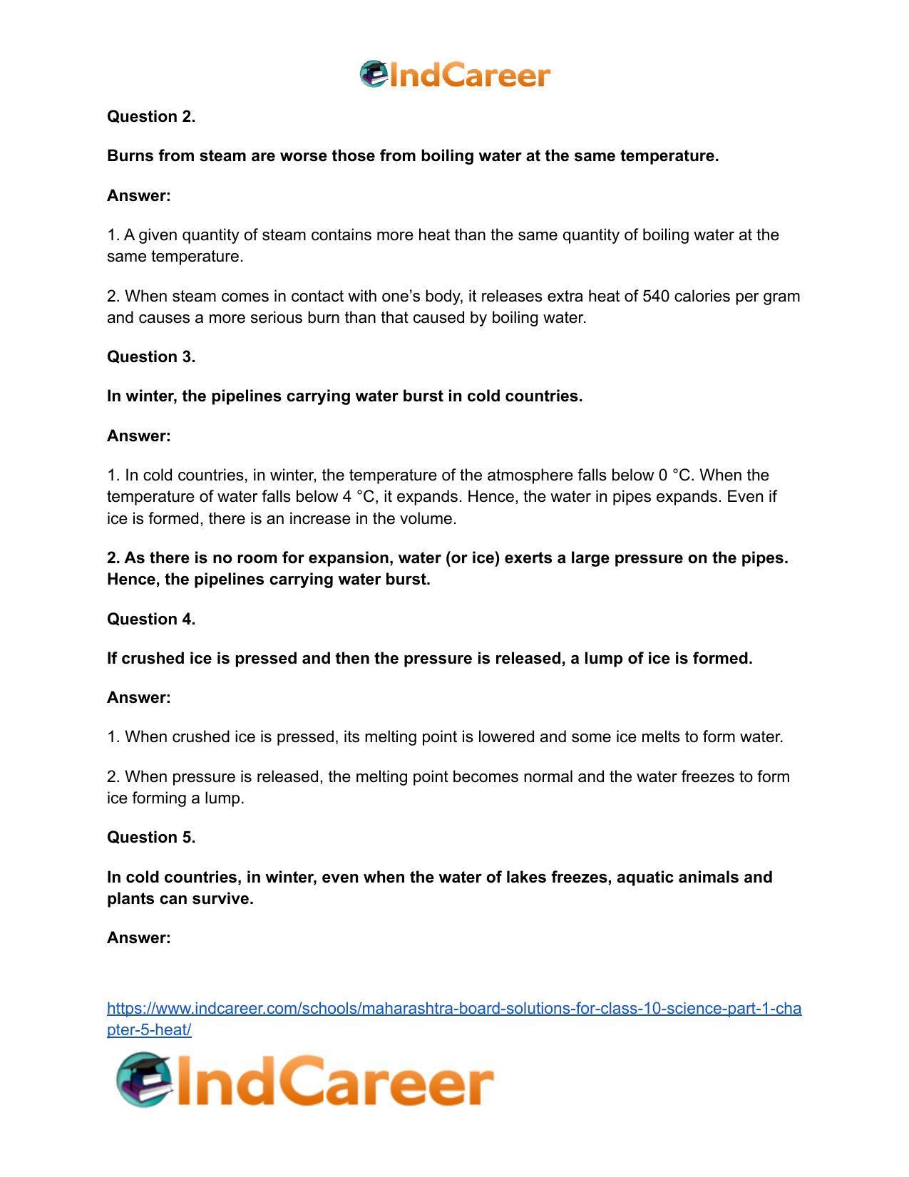 Maharashtra Board Solutions for Class 10- Science (Part 1): Chapter 5- Heat - Page 40