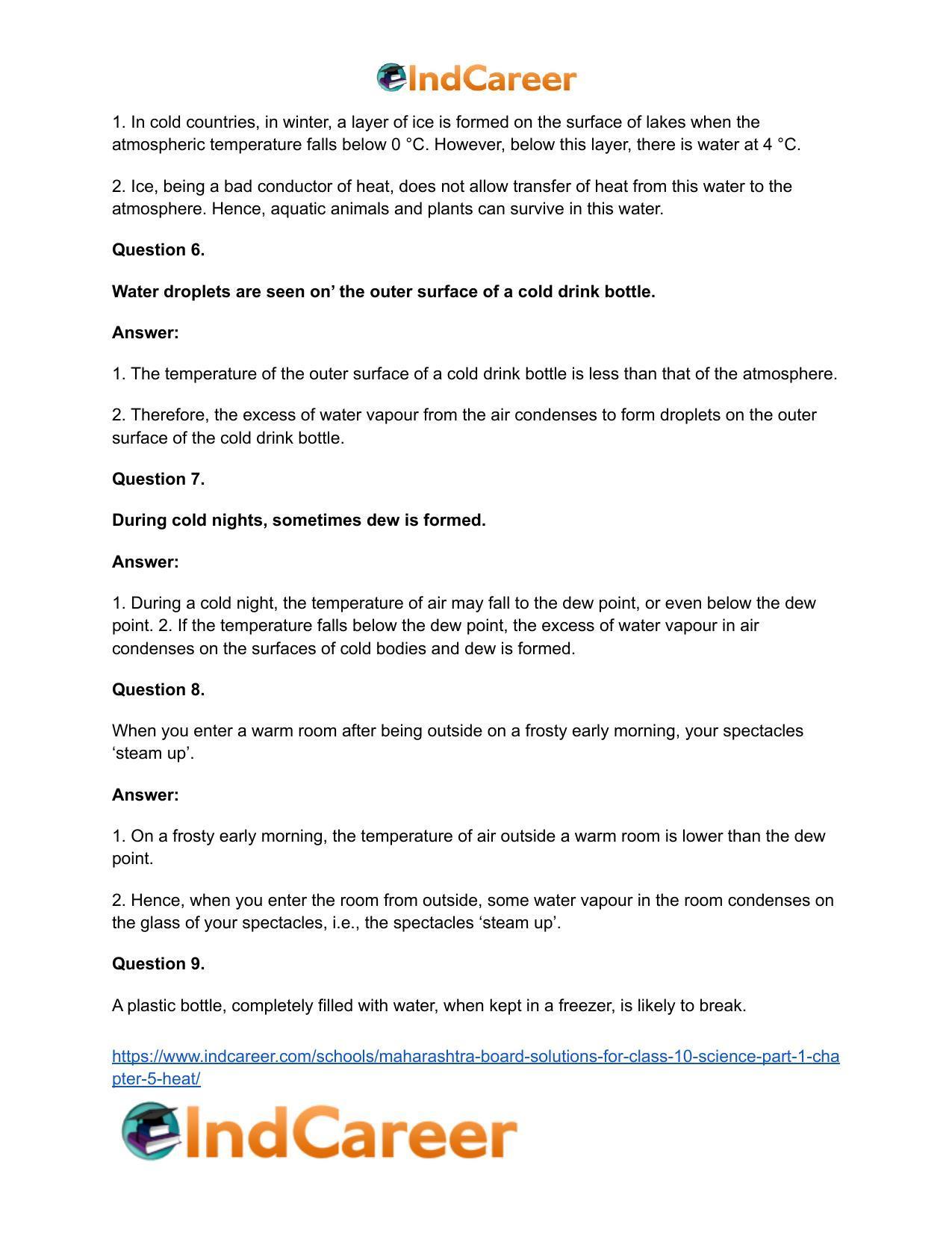 Maharashtra Board Solutions for Class 10- Science (Part 1): Chapter 5- Heat - Page 41