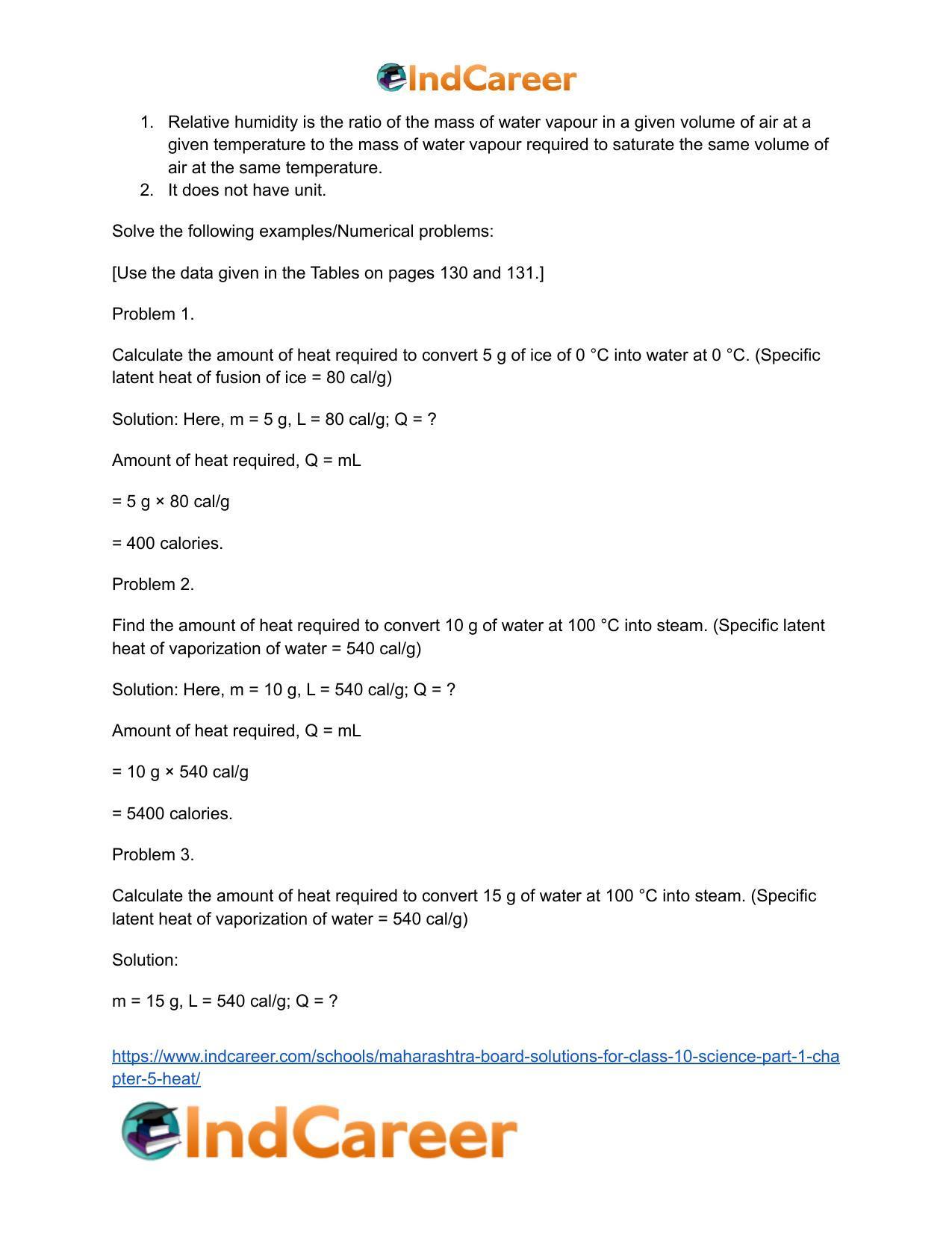 Maharashtra Board Solutions for Class 10- Science (Part 1): Chapter 5- Heat - Page 43