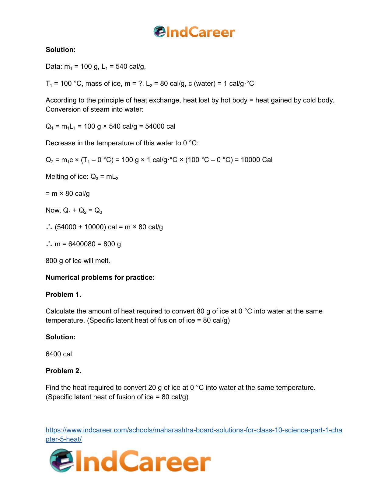 Maharashtra Board Solutions for Class 10- Science (Part 1): Chapter 5- Heat - Page 47