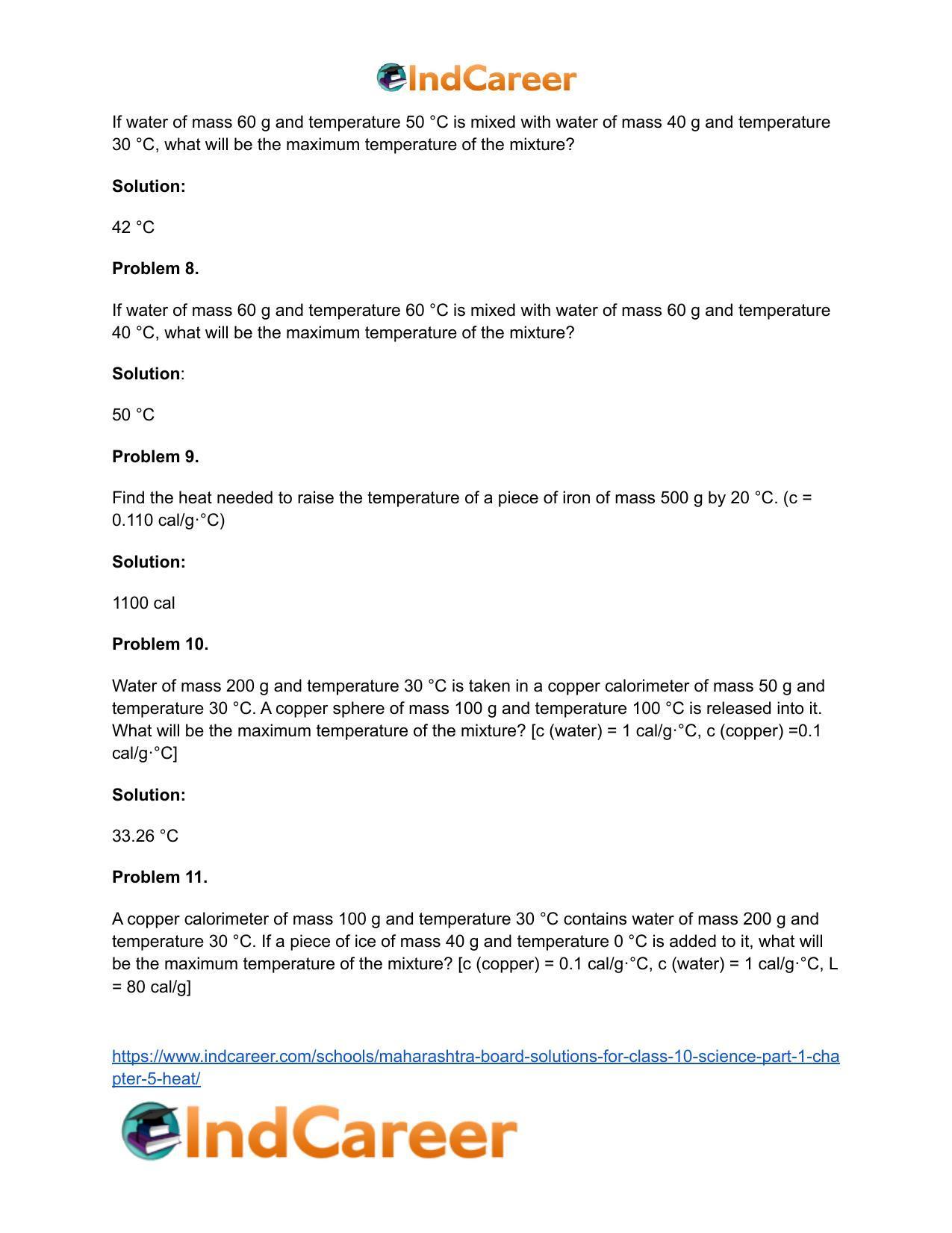 Maharashtra Board Solutions for Class 10- Science (Part 1): Chapter 5- Heat - Page 49