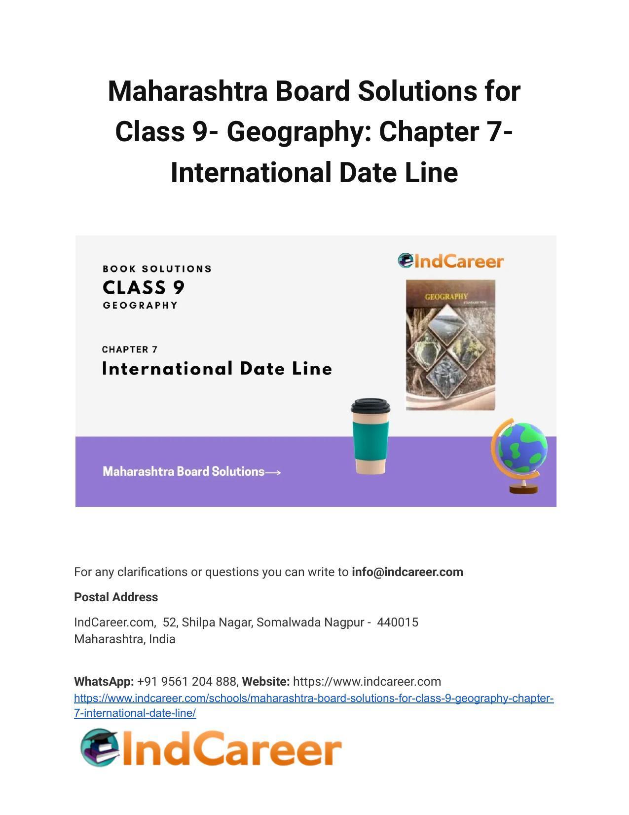 Maharashtra Board Solutions for Class 9- Geography: Chapter 7- International Date Line - Page 1