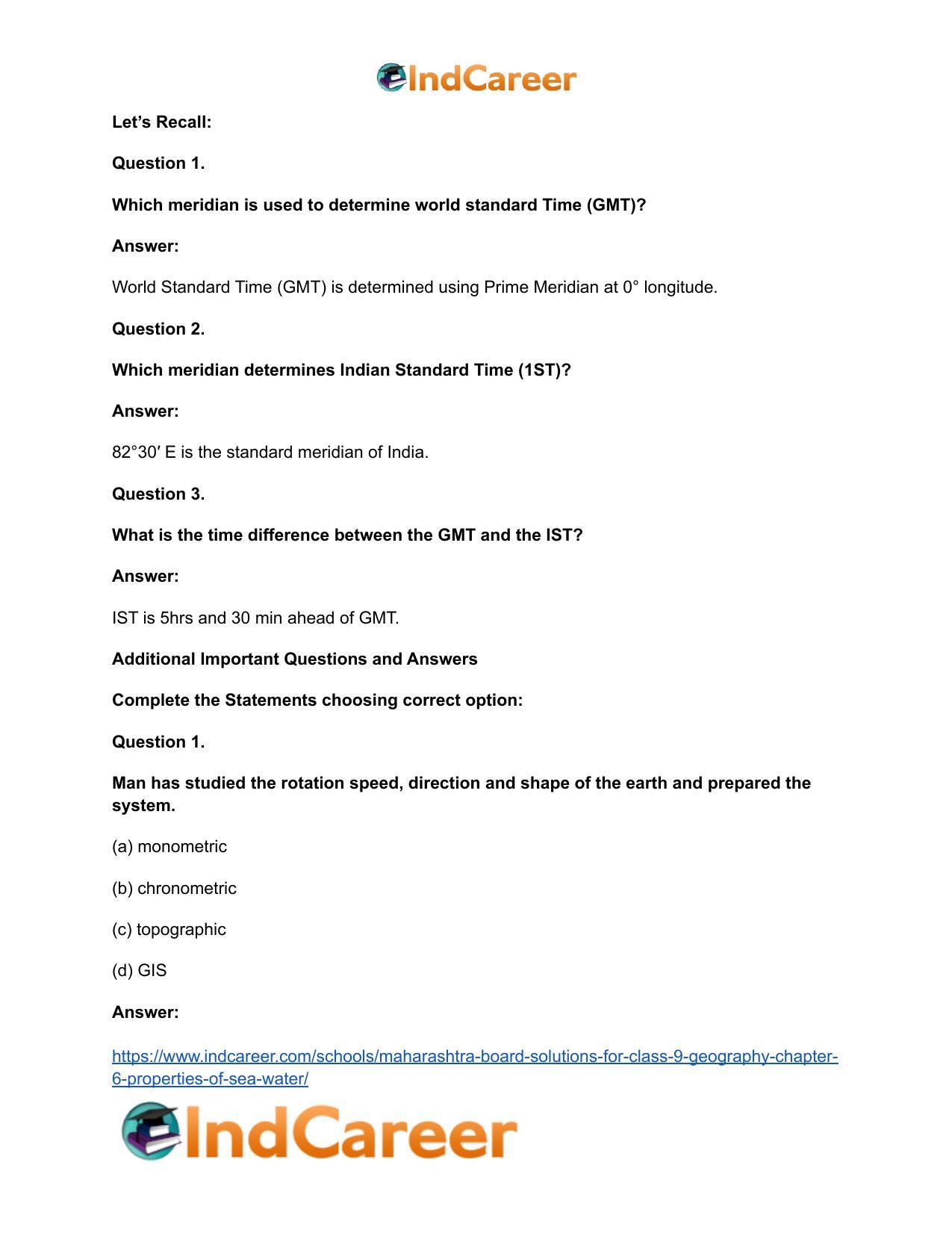 Maharashtra Board Solutions for Class 9- Geography: Chapter 7- International Date Line - Page 17