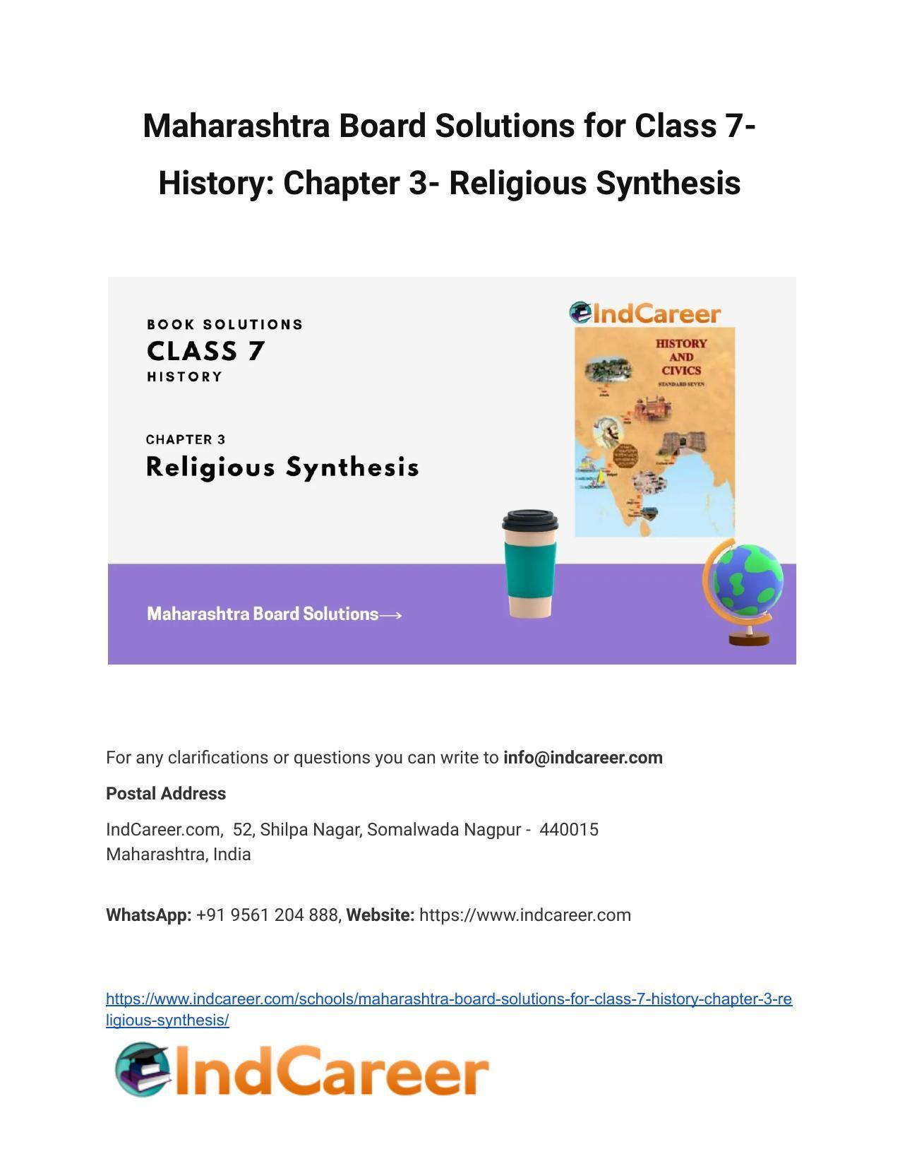 Maharashtra Board Solutions for Class 7- History: Chapter 3- Religious Synthesis - Page 1