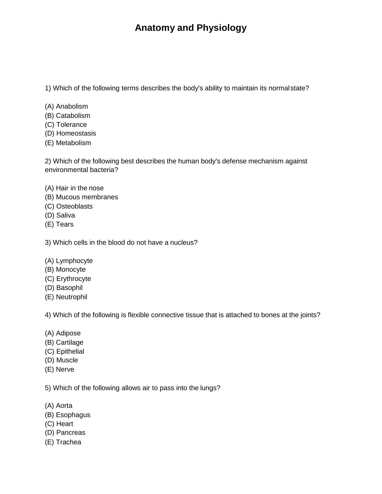 INI CET Anatomy and Physiology Practice Paper - Page 1