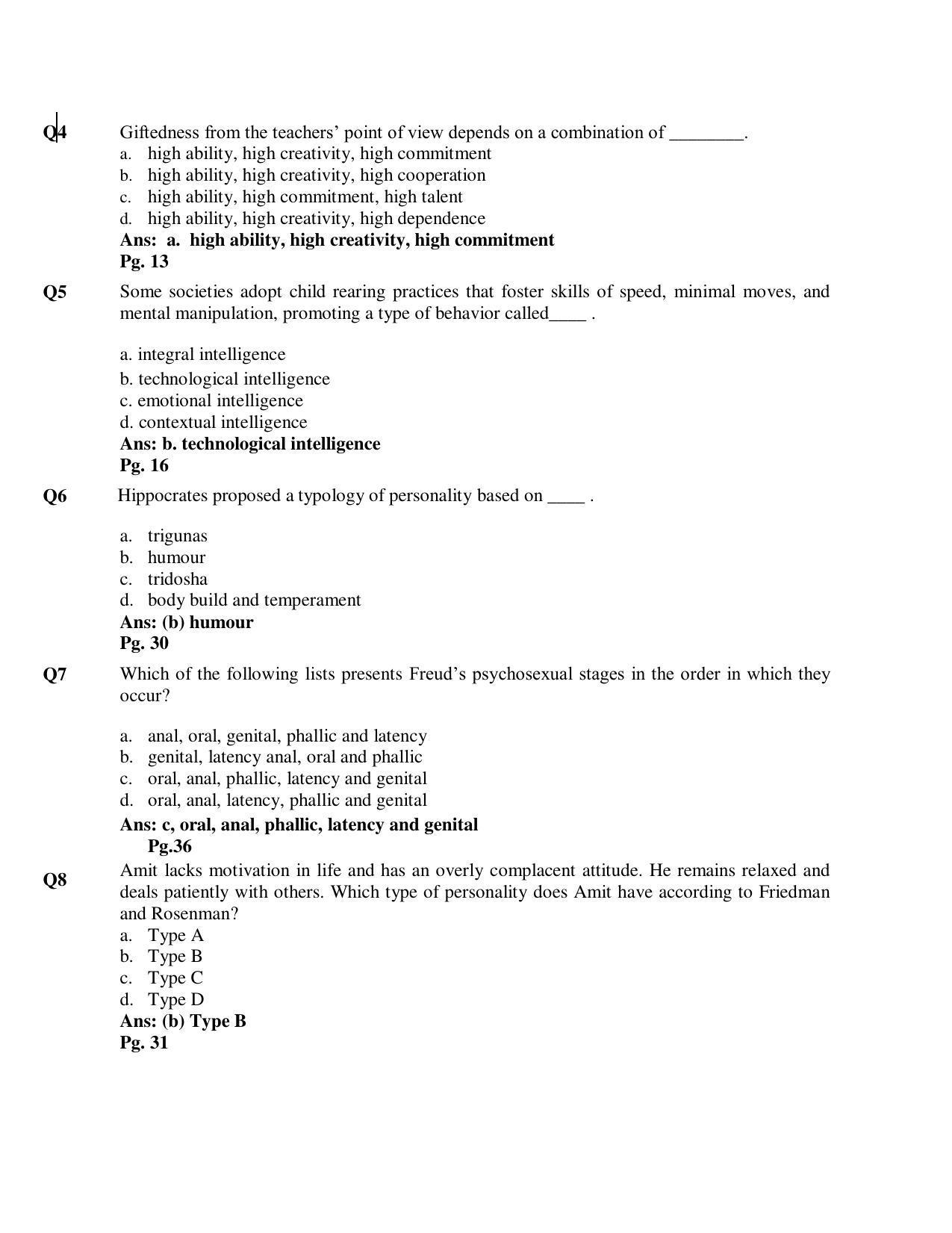 CBSE Class 12th Psychology Sample Question Paper Answer Key 2021-22 - Page 2