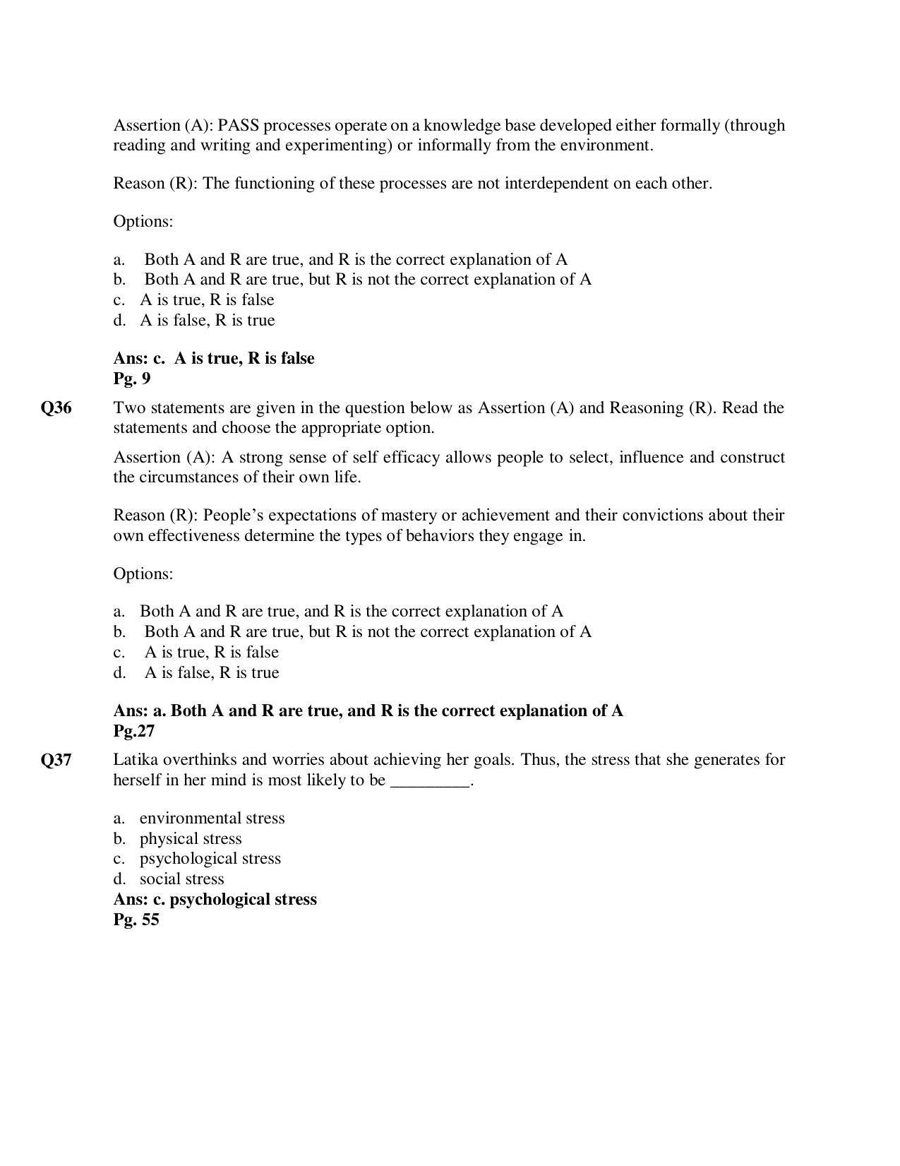 CBSE Class 12th Psychology Sample Question Paper Answer Key 2021-22 - Page 9