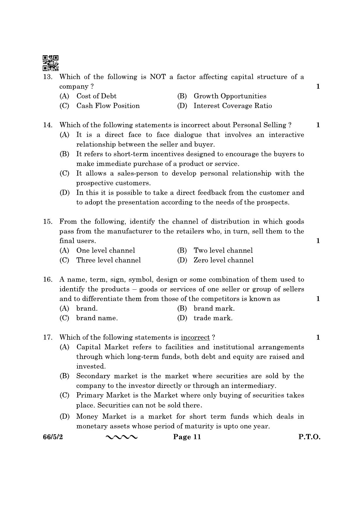 CBSE Class 12 66-5-2 Business Studies 2023 Question Paper - Page 11