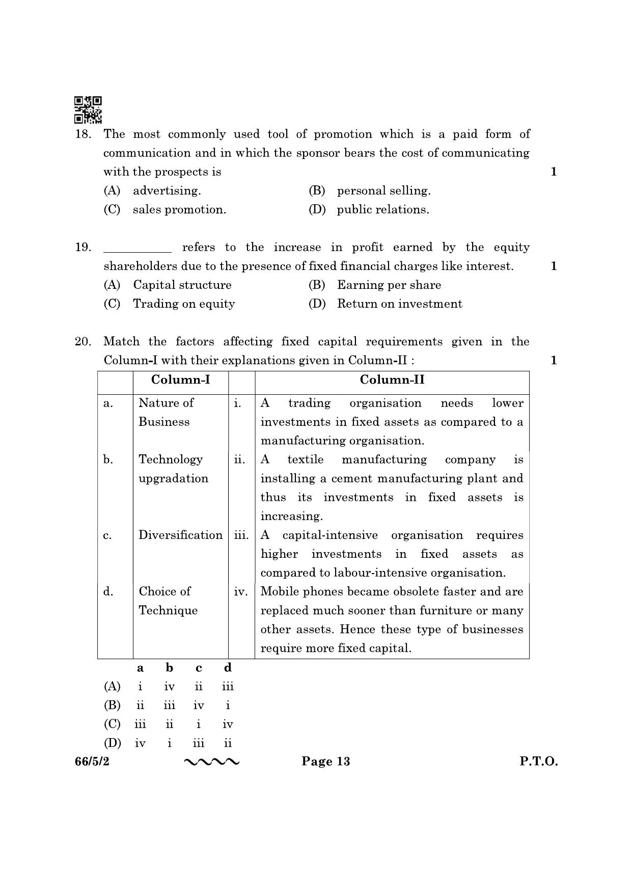 CBSE Class 12 66-5-2 Business Studies 2023 Question Paper - Page 13