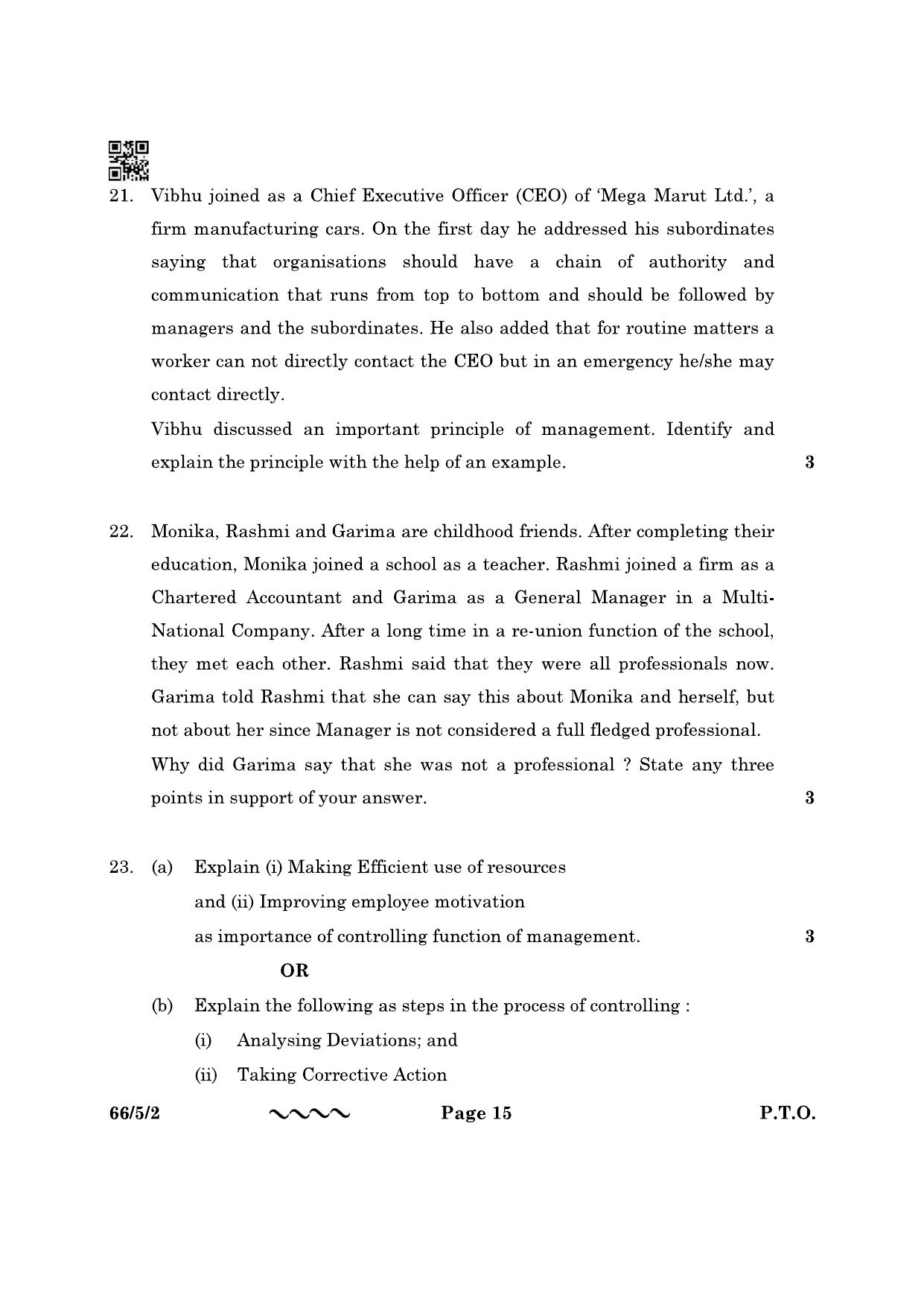 CBSE Class 12 66-5-2 Business Studies 2023 Question Paper - Page 15