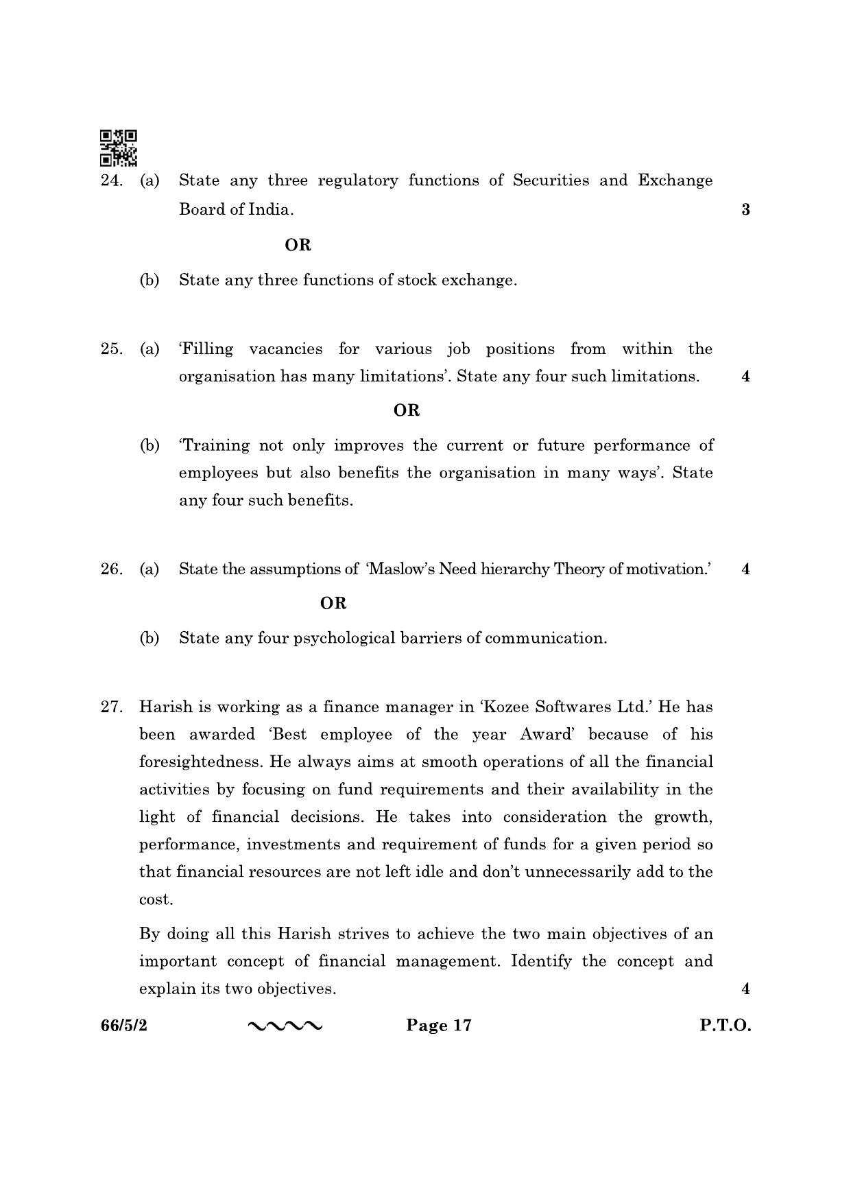 CBSE Class 12 66-5-2 Business Studies 2023 Question Paper - Page 17