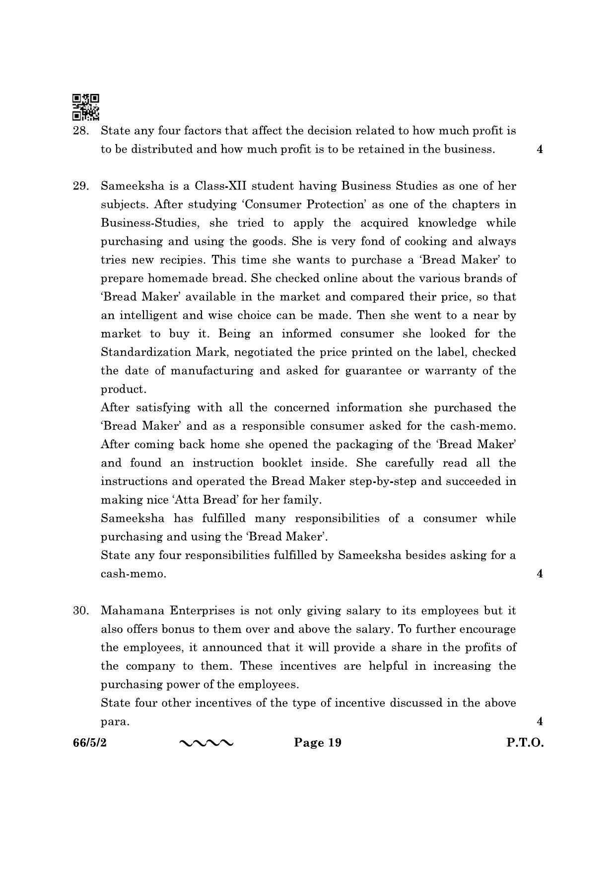 CBSE Class 12 66-5-2 Business Studies 2023 Question Paper - Page 19