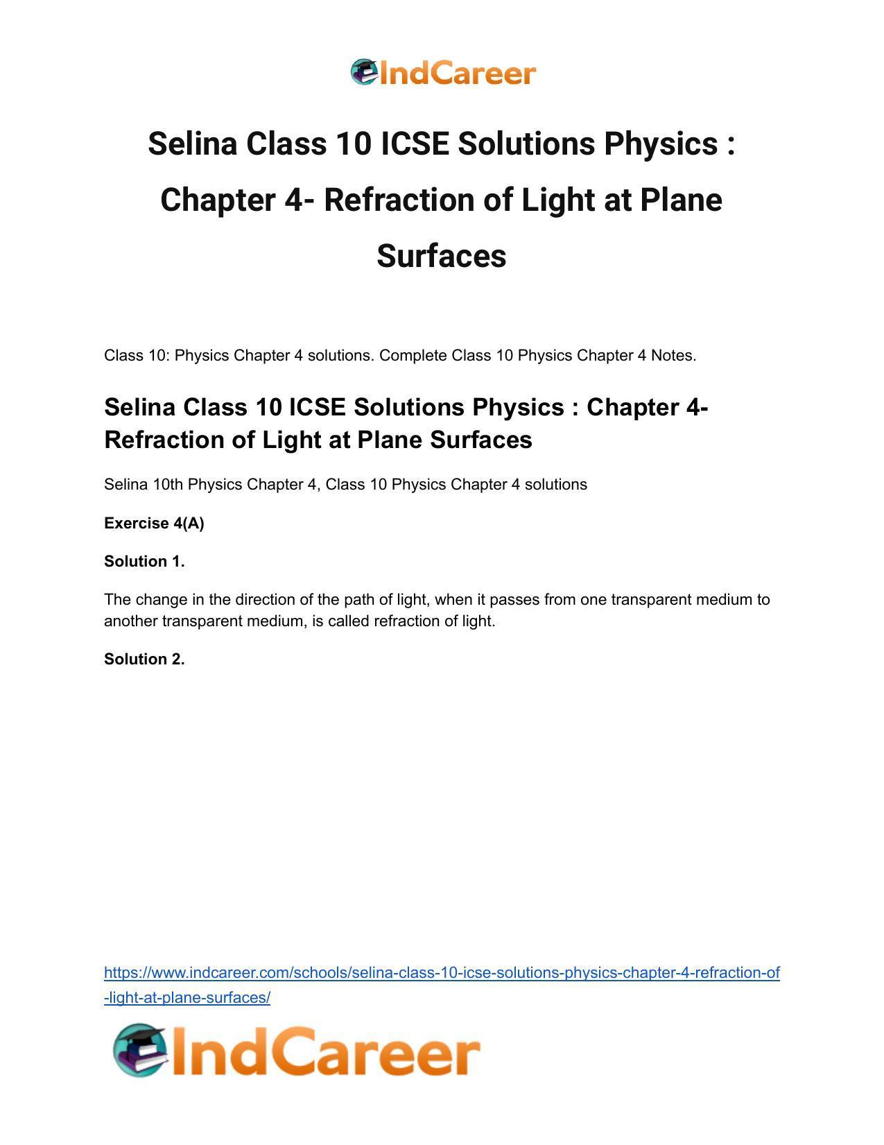 Selina Class 10 ICSE Solutions Physics : Chapter 4- Refraction of Light at Plane Surfaces - Page 2