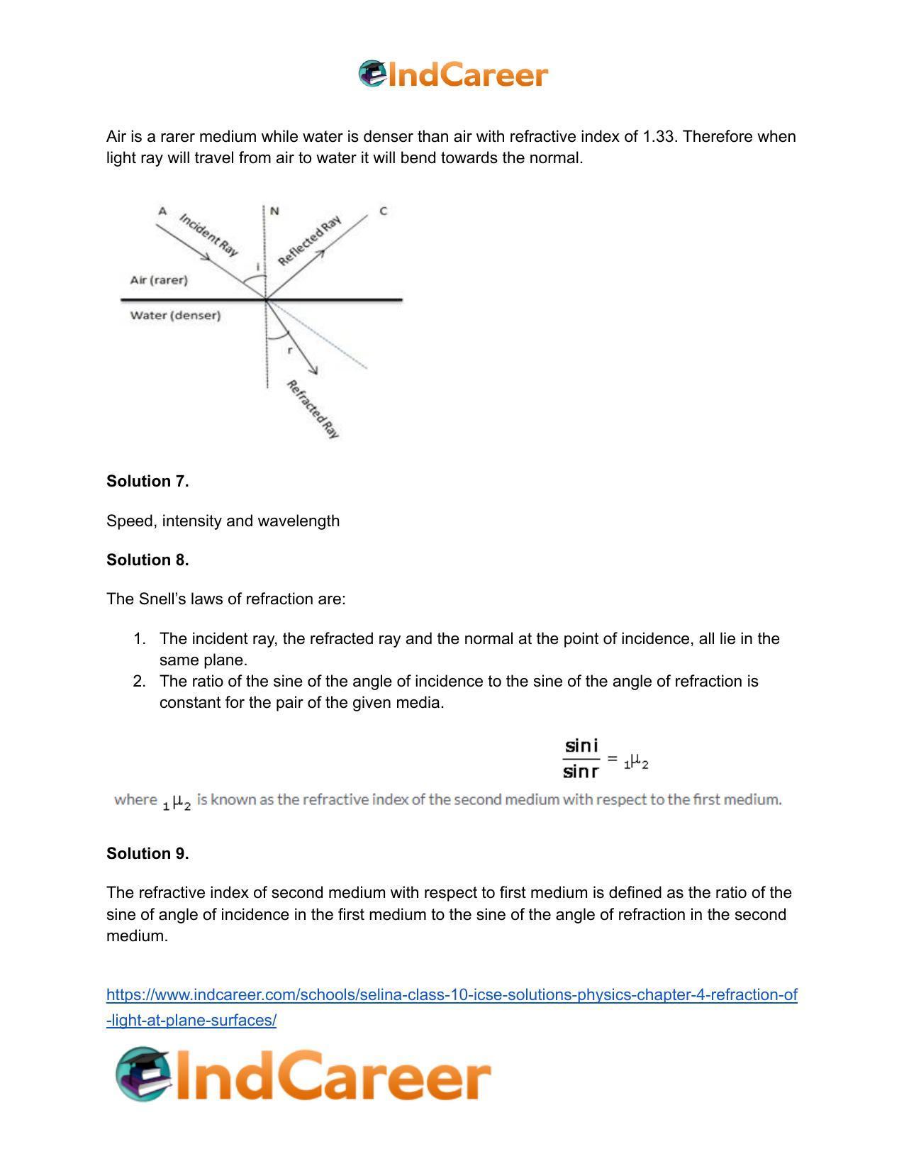 Selina Class 10 ICSE Solutions Physics : Chapter 4- Refraction of Light at Plane Surfaces - Page 4