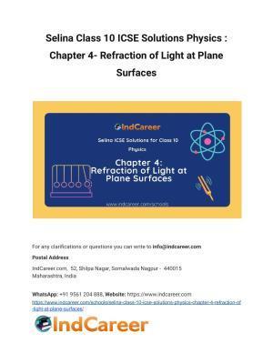 Selina Class 10 ICSE Solutions Physics : Chapter 4- Refraction of Light at Plane Surfaces