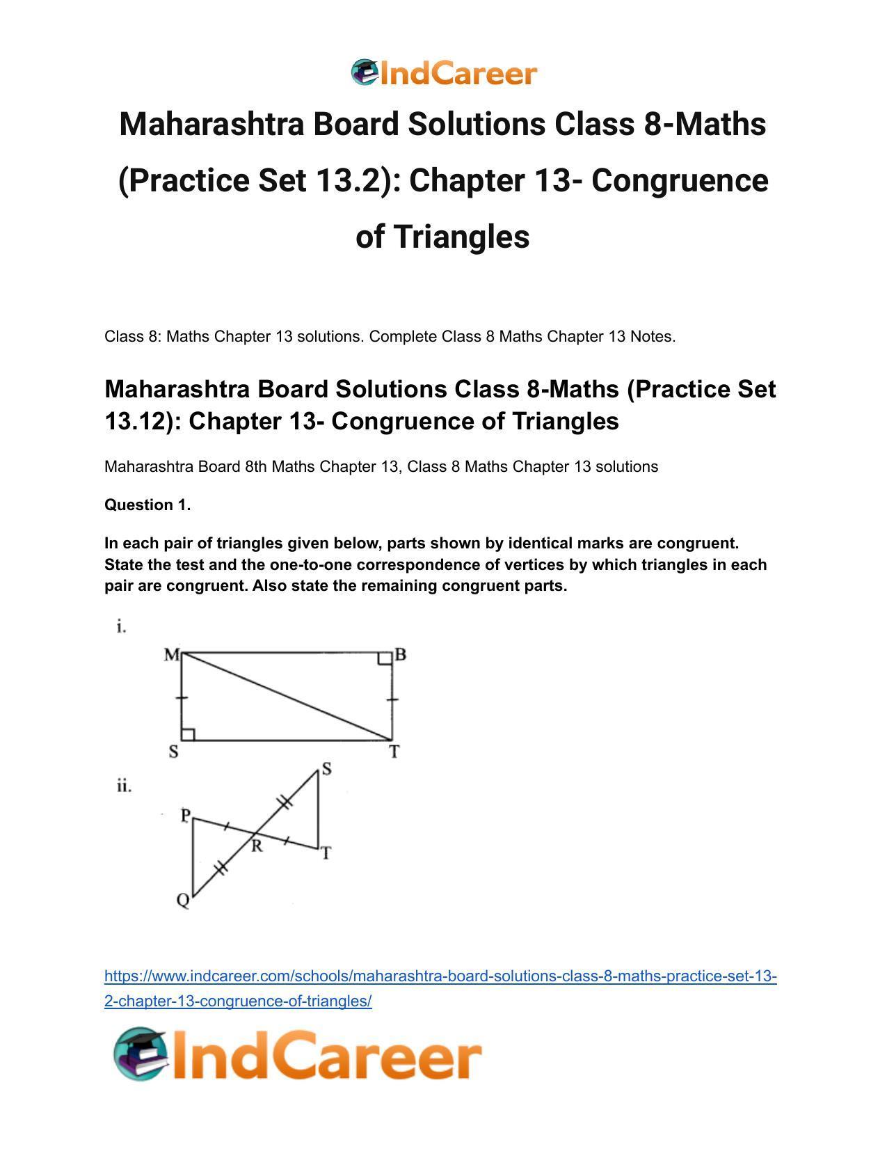 Maharashtra Board Solutions Class 8-Maths (Practice Set 13.2): Chapter 13- Congruence of Triangles - Page 2