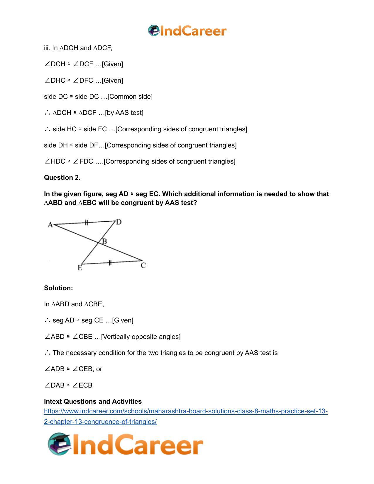 Maharashtra Board Solutions Class 8-Maths (Practice Set 13.2): Chapter 13- Congruence of Triangles - Page 4