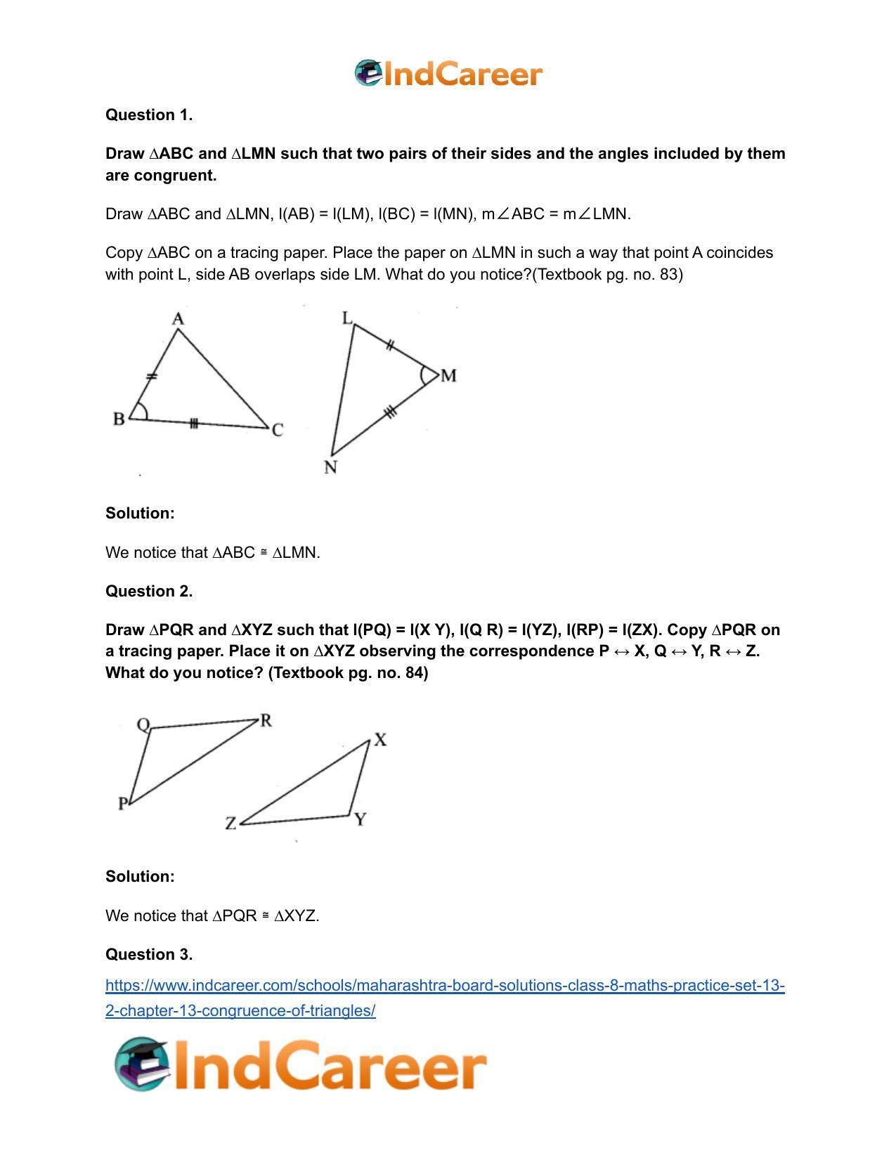 Maharashtra Board Solutions Class 8-Maths (Practice Set 13.2): Chapter 13- Congruence of Triangles - Page 5