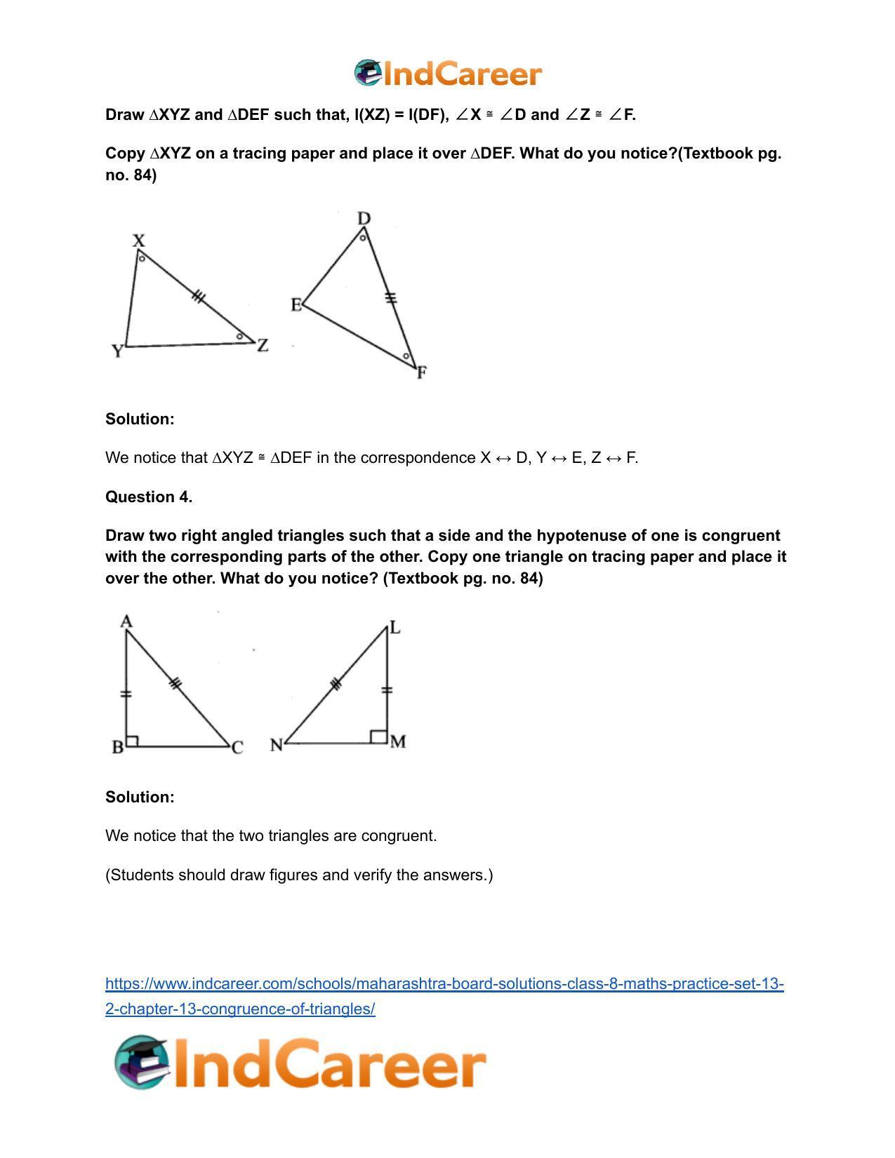 Maharashtra Board Solutions Class 8-Maths (Practice Set 13.2): Chapter 13- Congruence of Triangles - Page 6