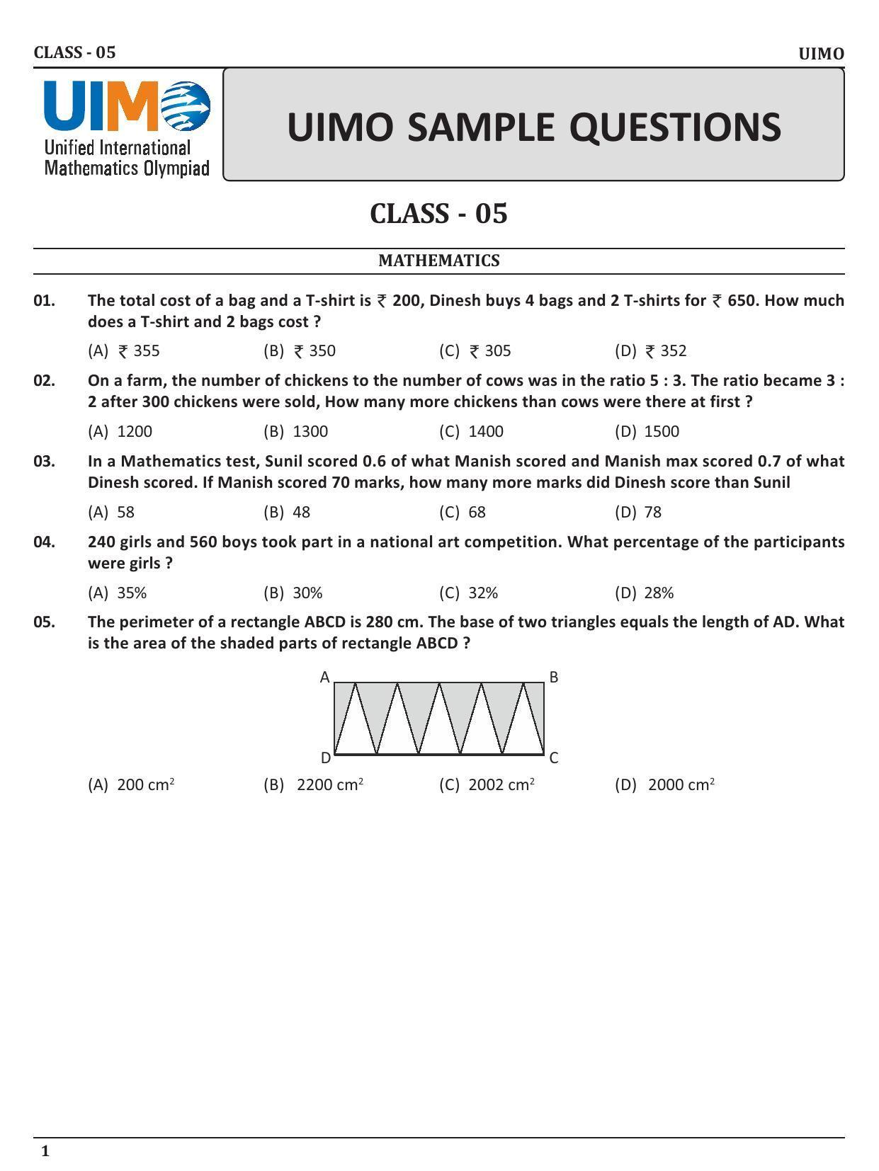 UIMO Class 5 2023 Sample Paper  - Page 1