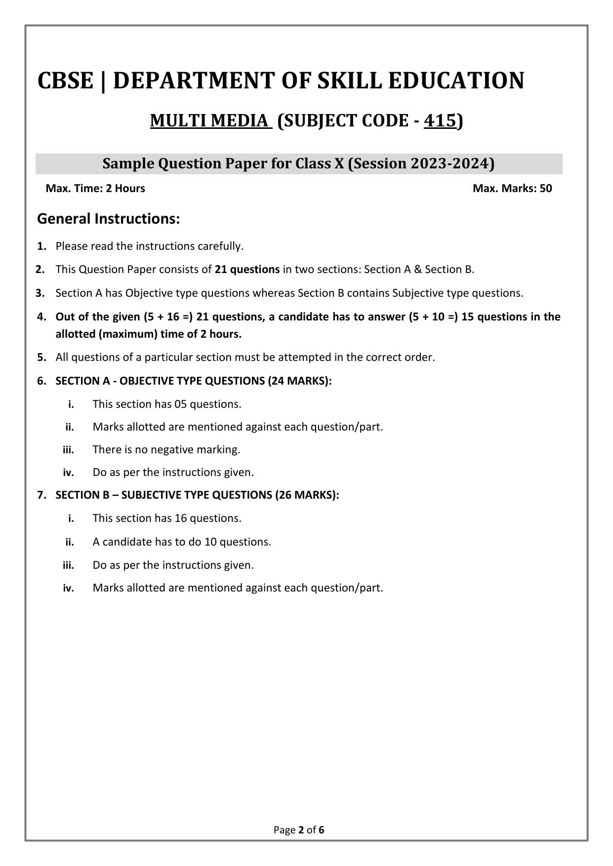 CBSE Class 10 (Skill Education) Multi Media 2024 Sample Paper - Page 2