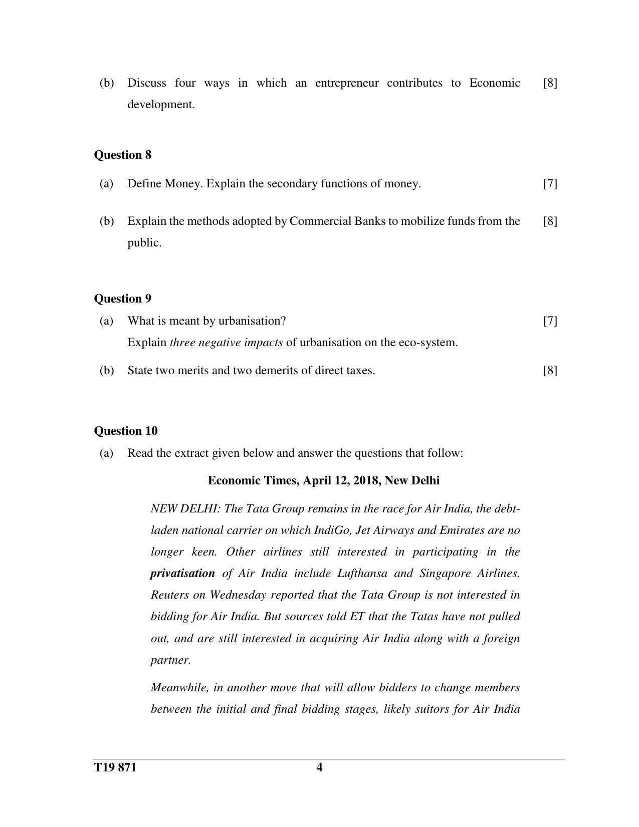 ICSE Class 10 Economic Applications 2019 Question Paper - Page 4
