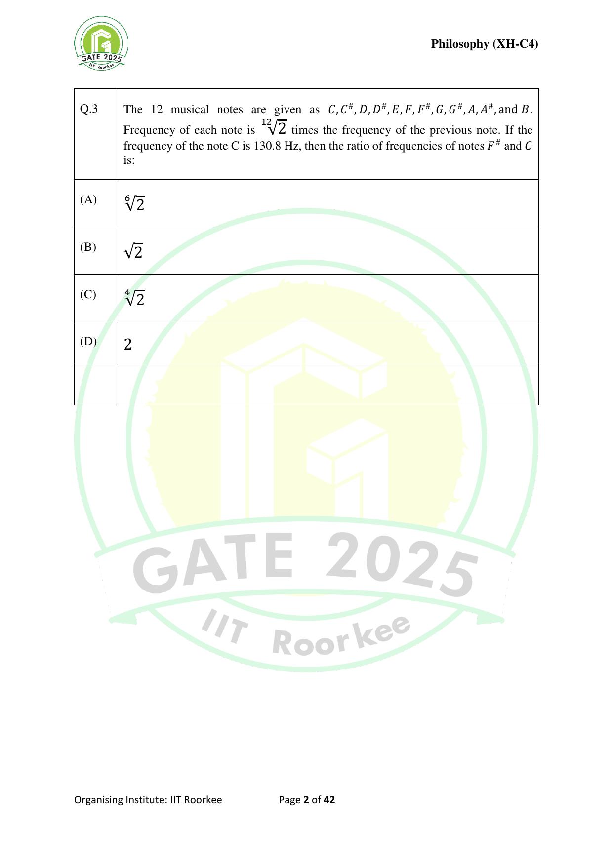 GATE 2025 Humanities & Social Sciences - Philosophy (XH-C4) Question Paper - Page 2
