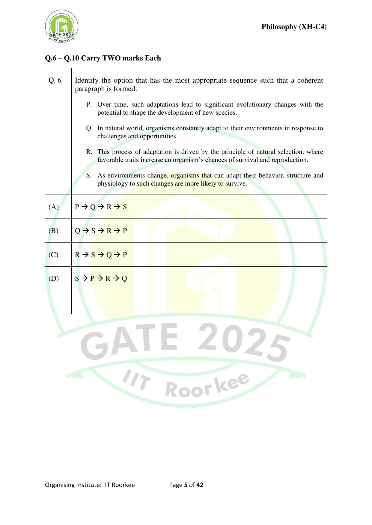 GATE 2025 Humanities & Social Sciences - Philosophy (XH-C4) Question Paper - Page 5