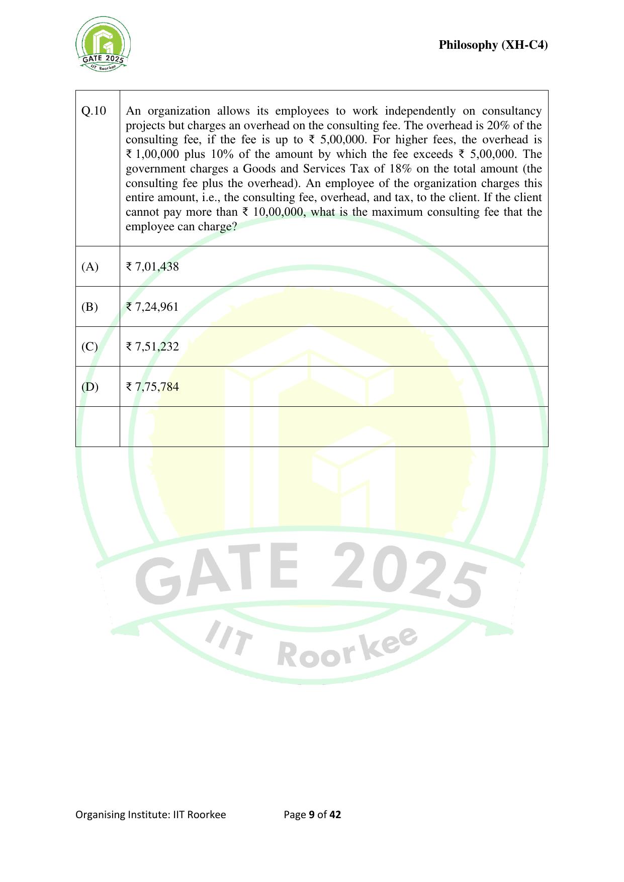 GATE 2025 Humanities & Social Sciences - Philosophy (XH-C4) Question Paper - Page 9