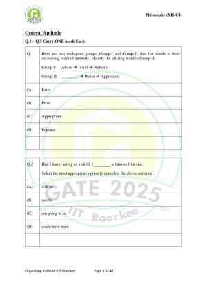 GATE 2025 Humanities & Social Sciences - Philosophy (XH-C4) Question Paper