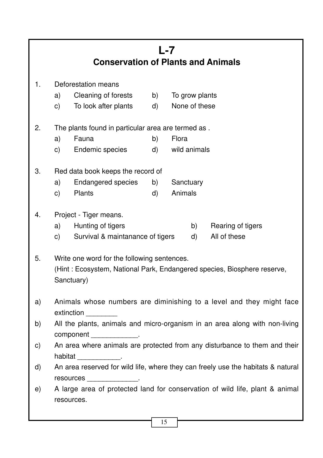 CBSE Worksheets for Class 8 Science Conservation of Plants and Animals Assignment - Page 1