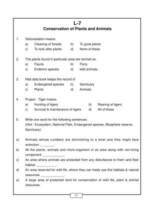 CBSE Worksheets for Class 8 Science Conservation of Plants and Animals Assignment