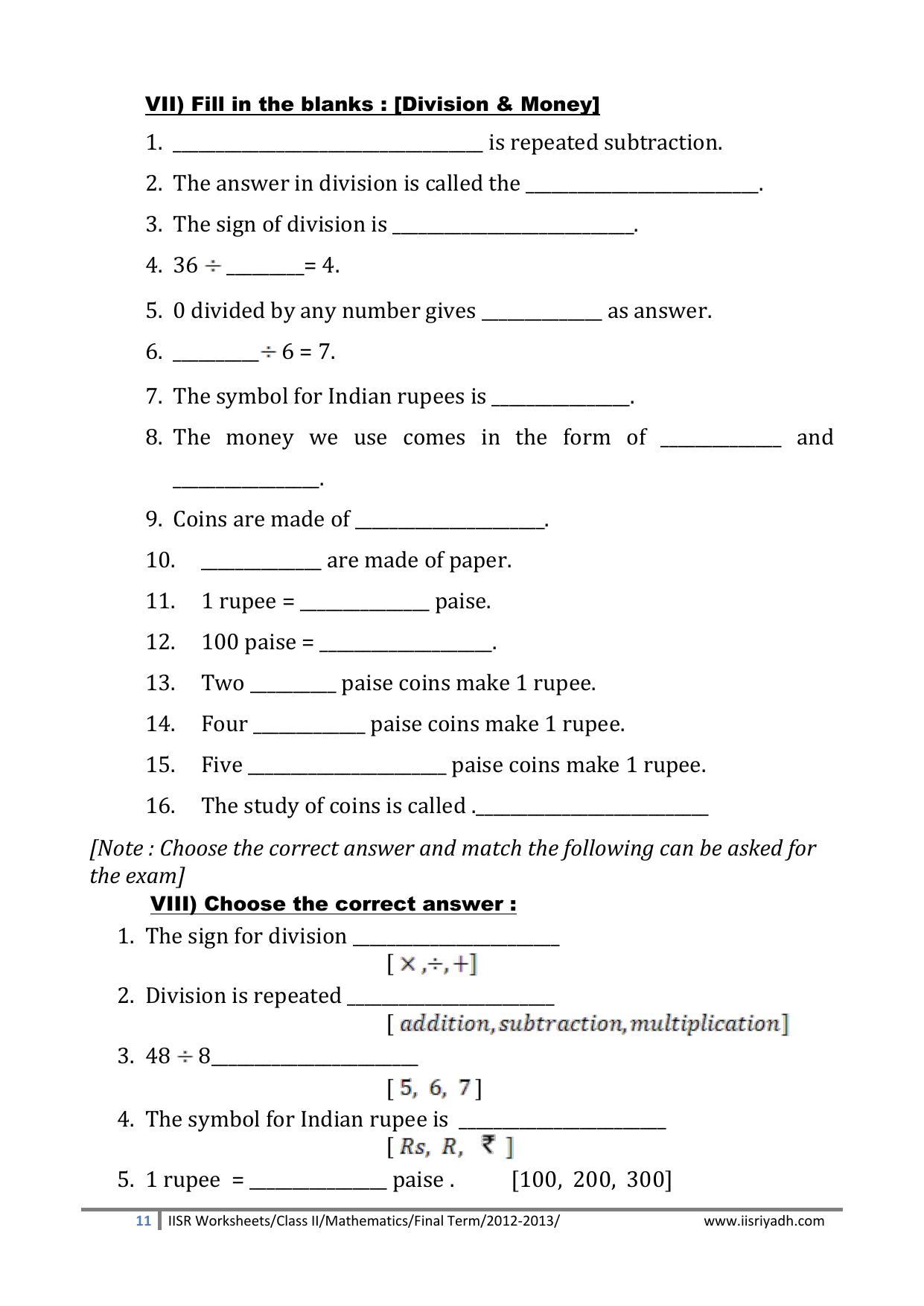 Worksheets for Class 2 Maths Assignment 124 Money - Page 5
