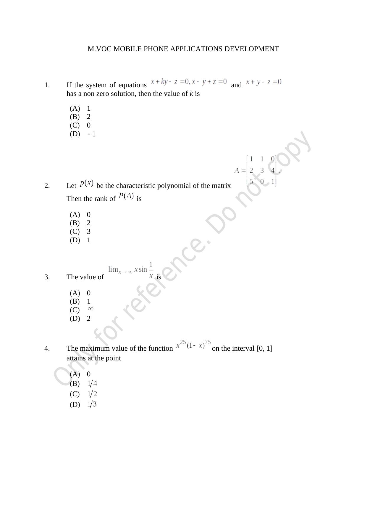 CUSAT CAT 2021 M.Voc Mobile Phone Applications Development Question Paper - Page 1