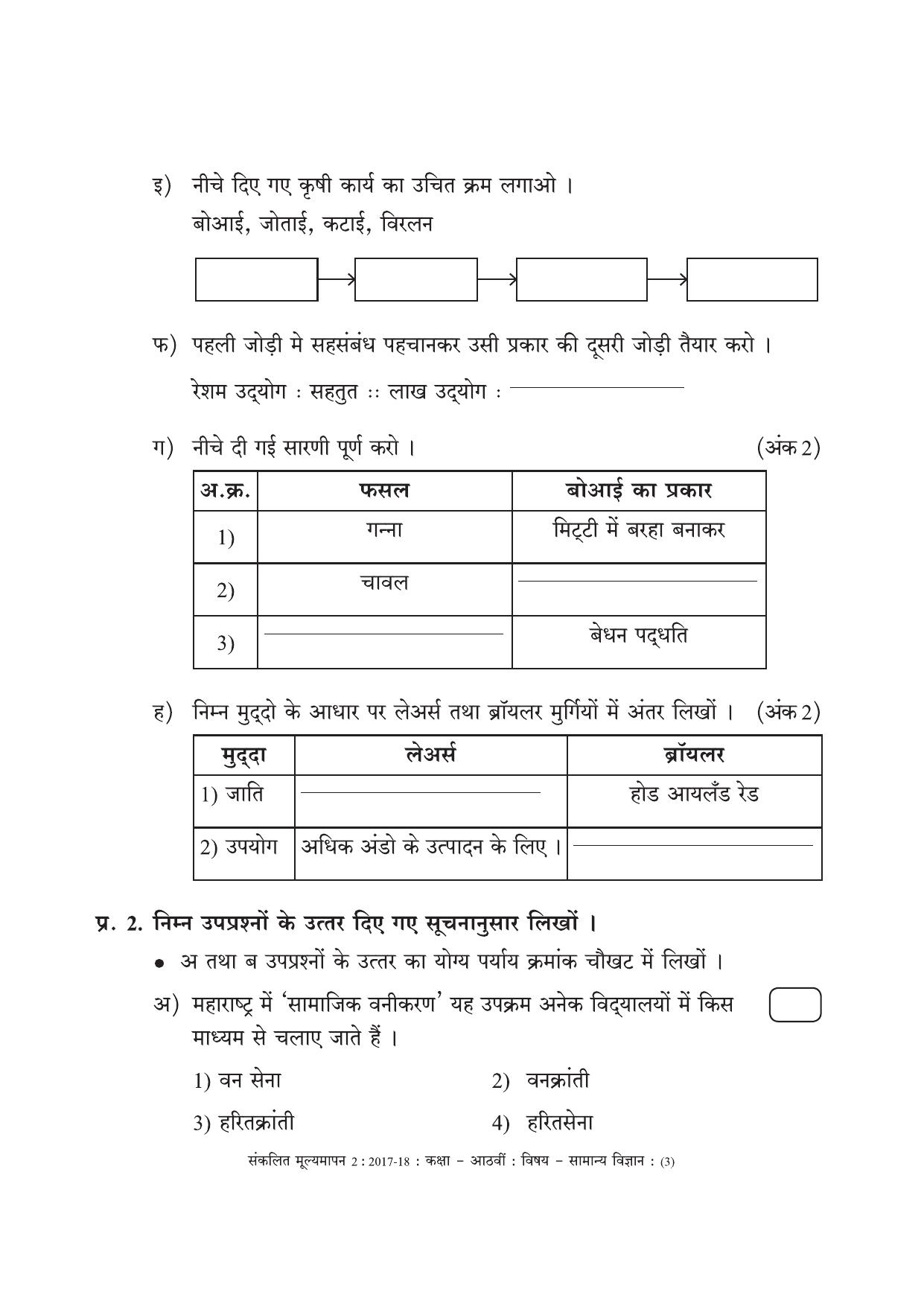 Maharashtra Board Class 8 Science (Hindi Medium) विज्ञान - हिंदी माध्यम Sample Question Paper - Page 3