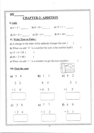 Worksheets for Class 2 Maths Assignment 147 Addition