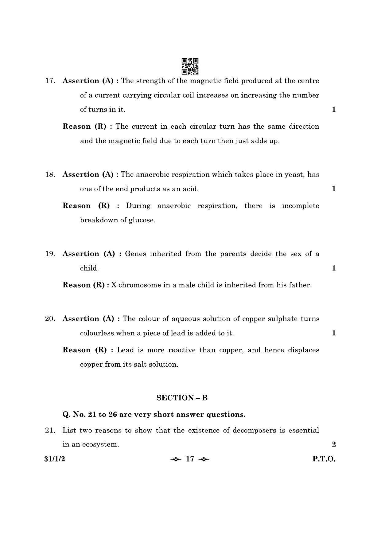 CBSE Class 10 31-1-2 Science 2023 Question Paper - Page 17