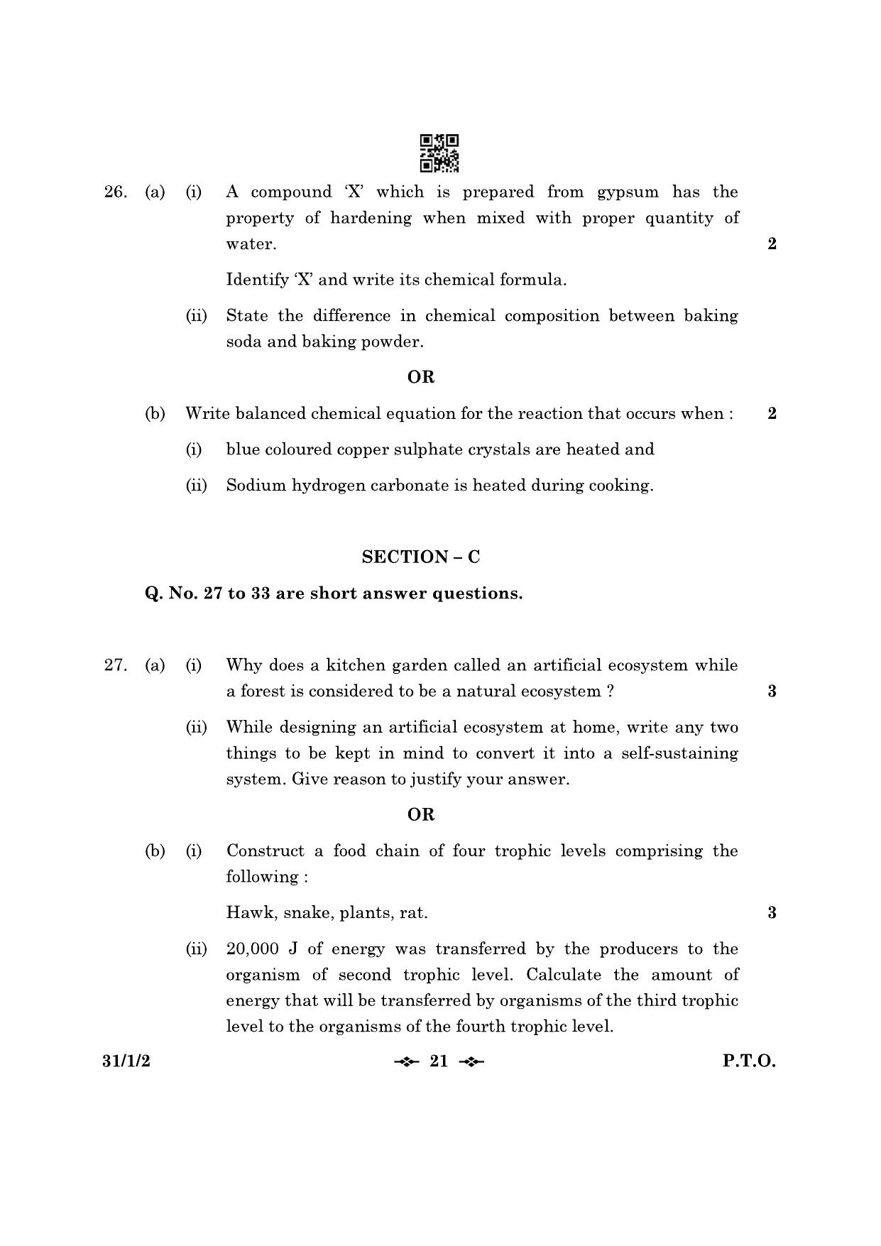 CBSE Class 10 31-1-2 Science 2023 Question Paper - Page 21