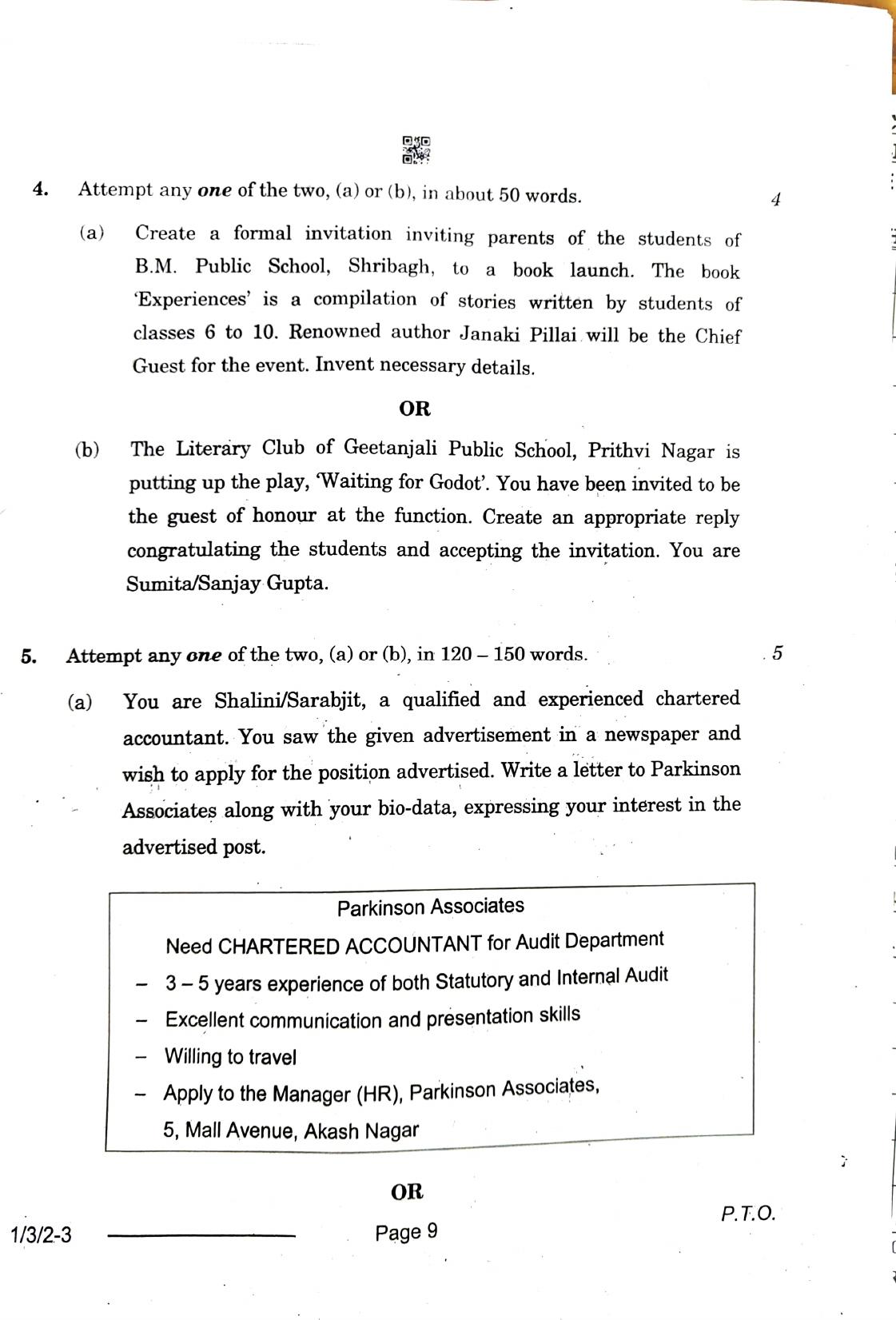 1/3/2 English Core Set 2 2024 Question Paper - Page 9