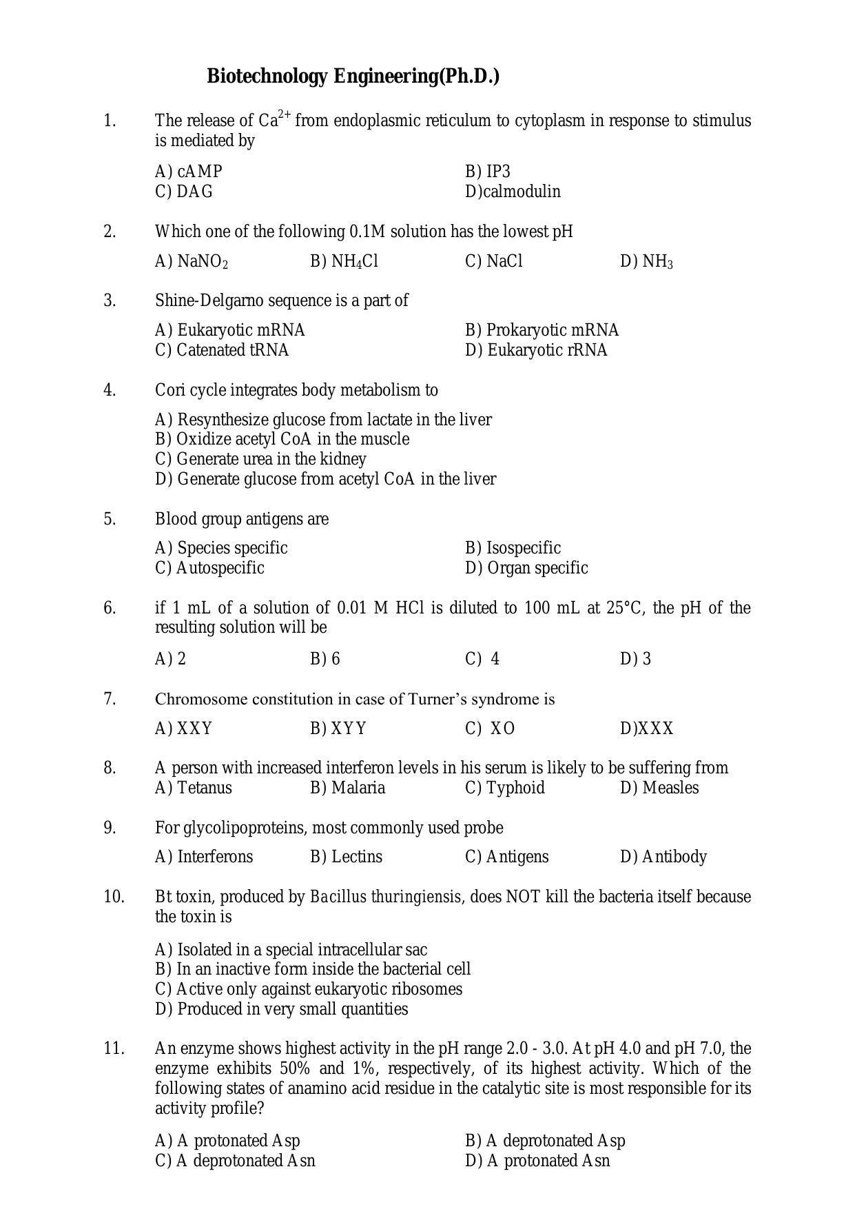 PU MPET Biotechnology Engineering 2016 Question Paper - Page 1