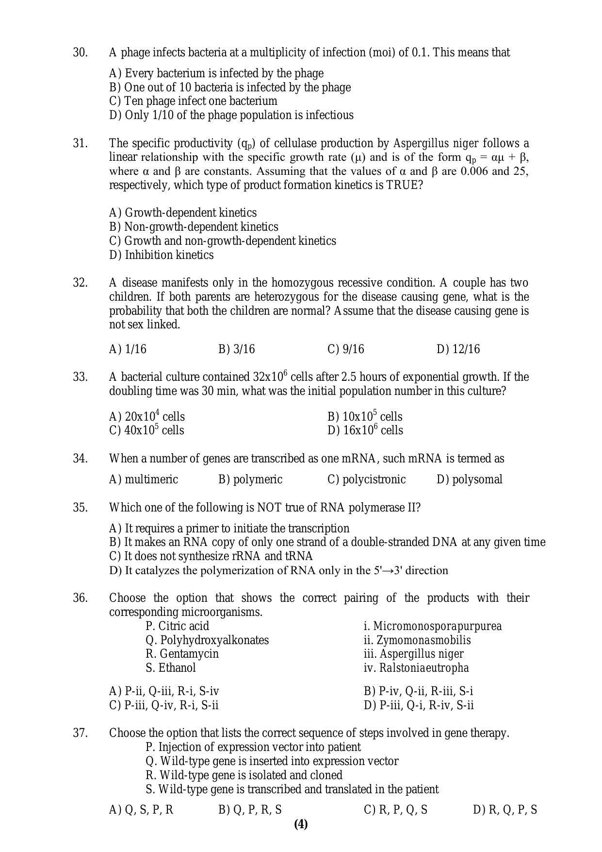 PU MPET Biotechnology Engineering 2016 Question Paper - Page 4