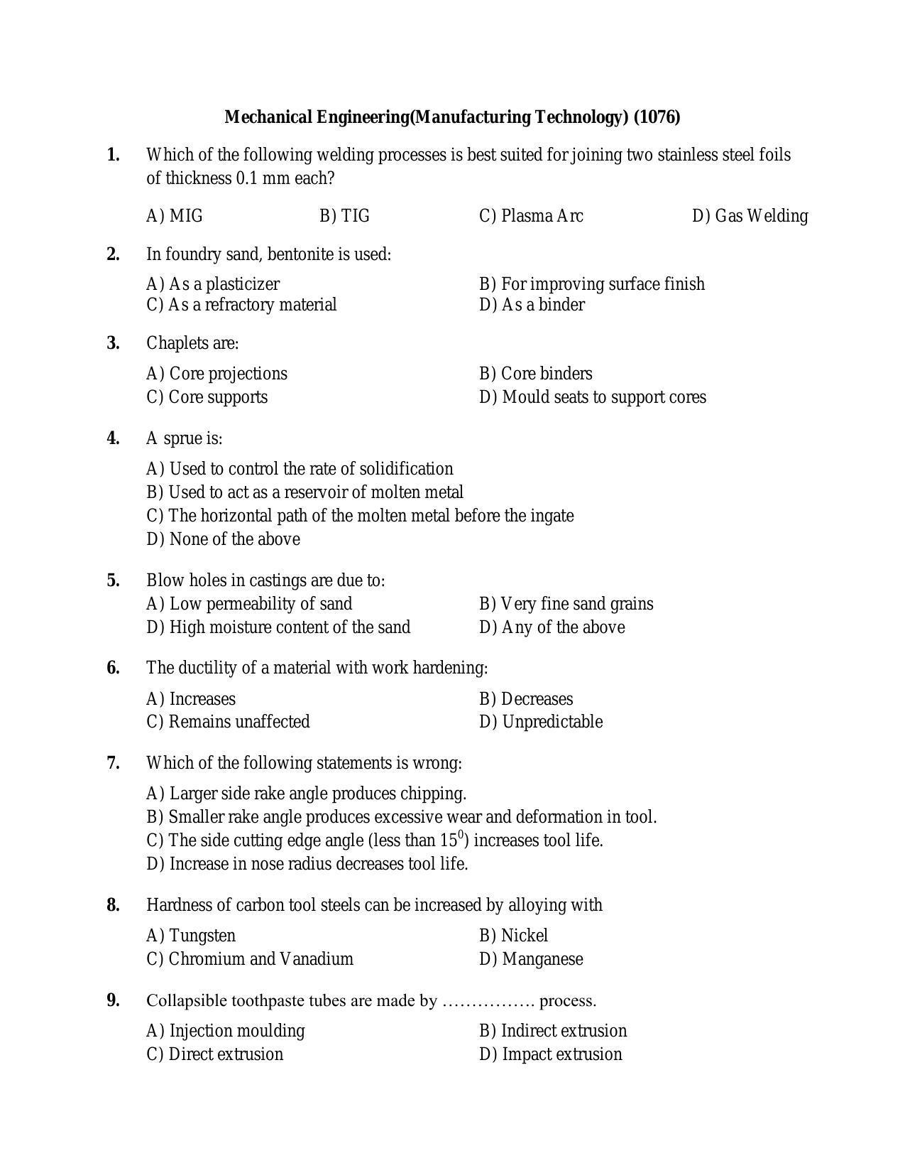 PU MPET Biotechnology Engineering 2016 Question Paper - Page 56