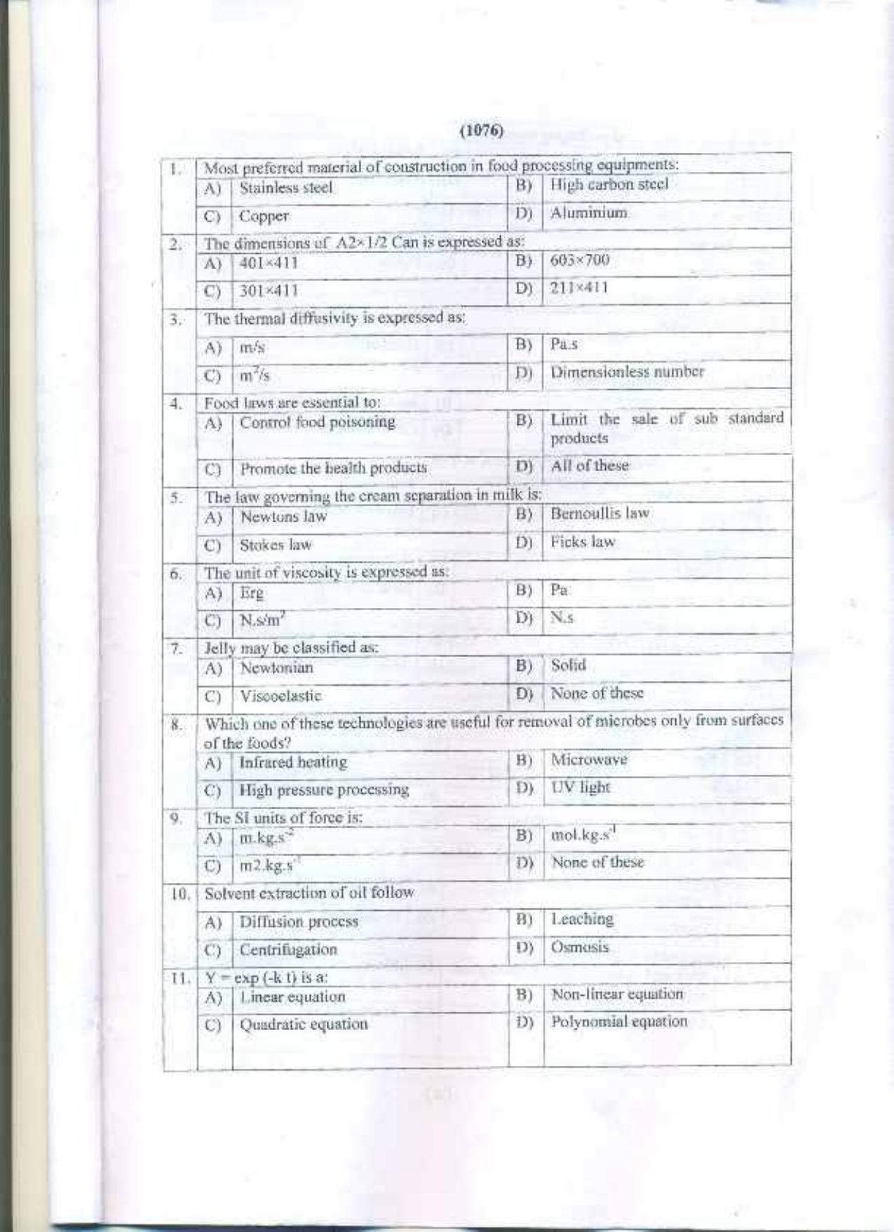 PU MPET Biotechnology Engineering 2016 Question Paper - Page 65