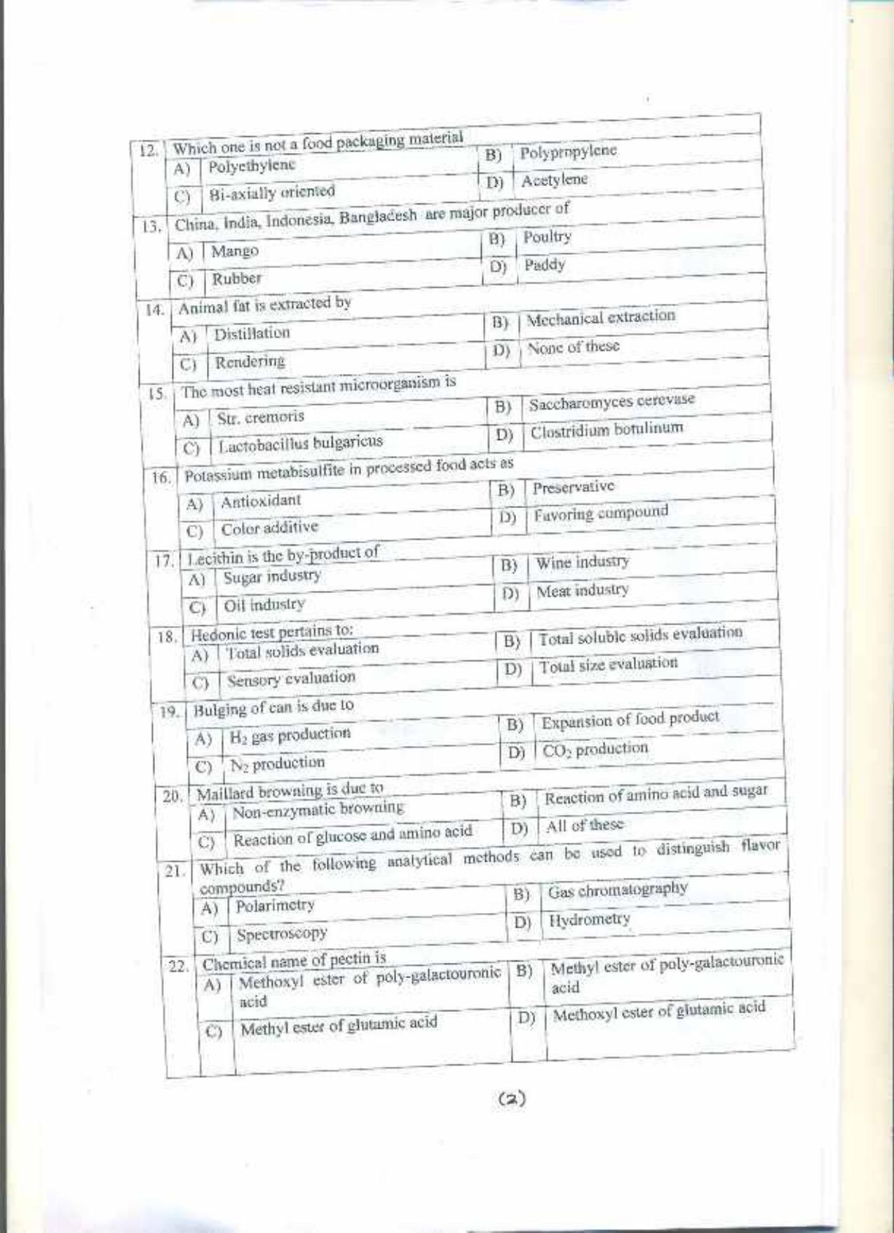 PU MPET Biotechnology Engineering 2016 Question Paper - Page 66